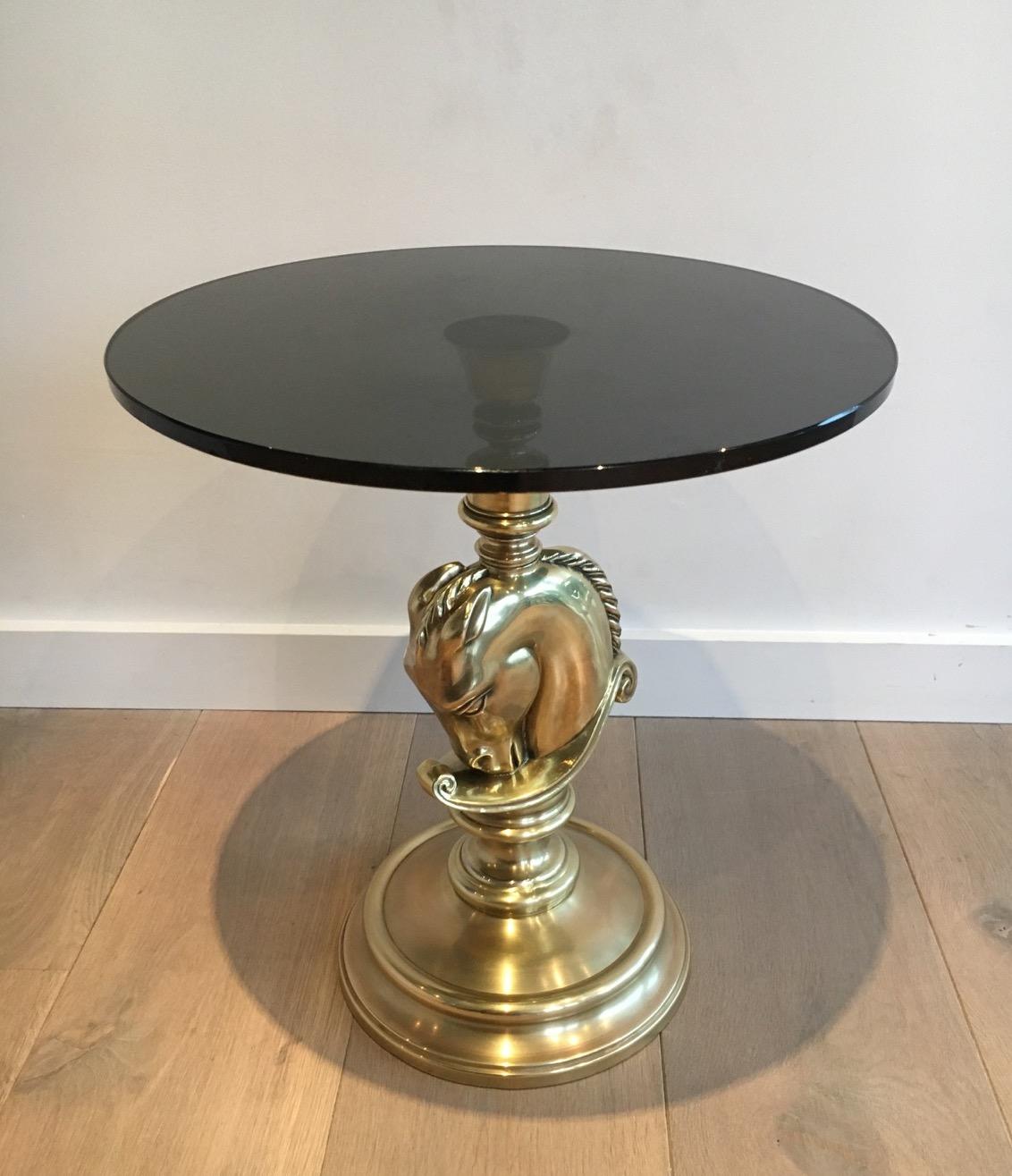 In the style of Maison Charles, Horsehead Round Brass Occasional Table, French 2