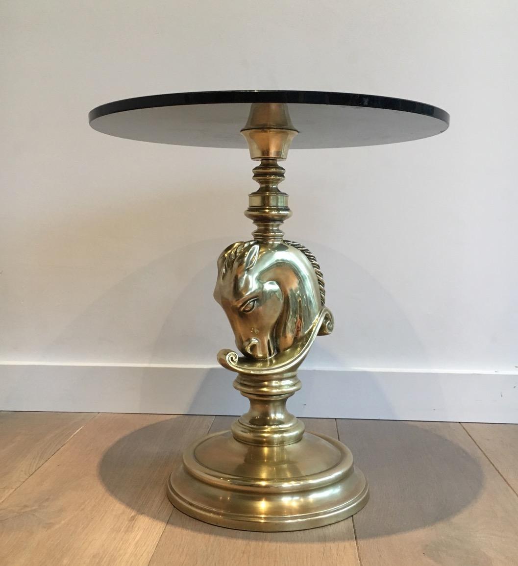 In the style of Maison Charles, Horsehead Round Brass Occasional Table, French 3