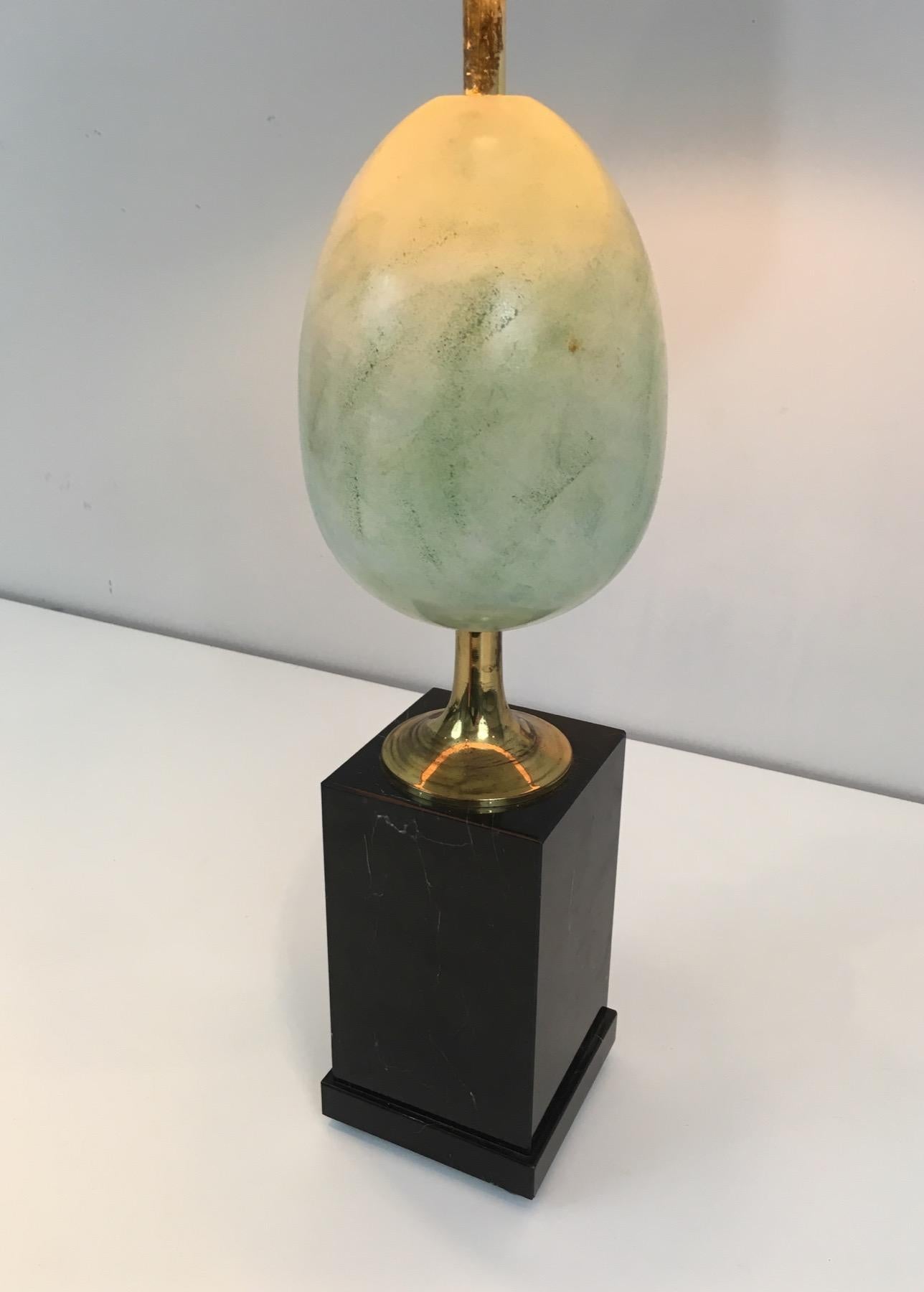 Late 20th Century In the Style of Maison Charles, Painted Ostrich Egg Table Lamp