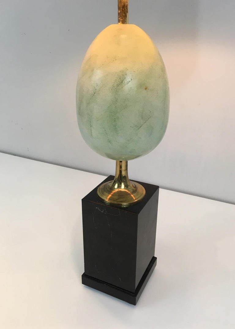 Late 20th Century In the Style of Maison Charles, Painted Ostrich Egg Table Lamp For Sale