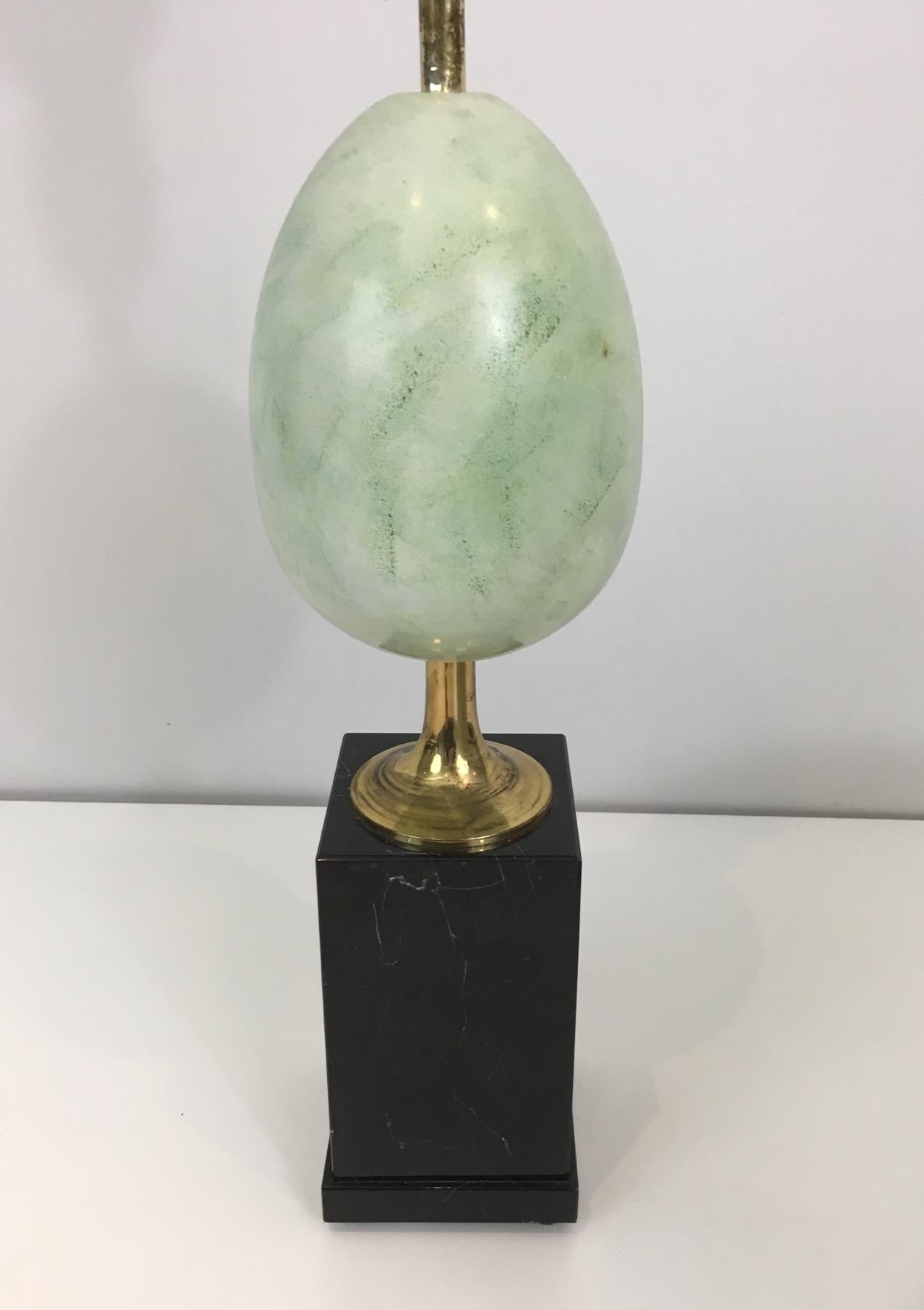 Brass In the Style of Maison Charles, Painted Ostrich Egg Table Lamp