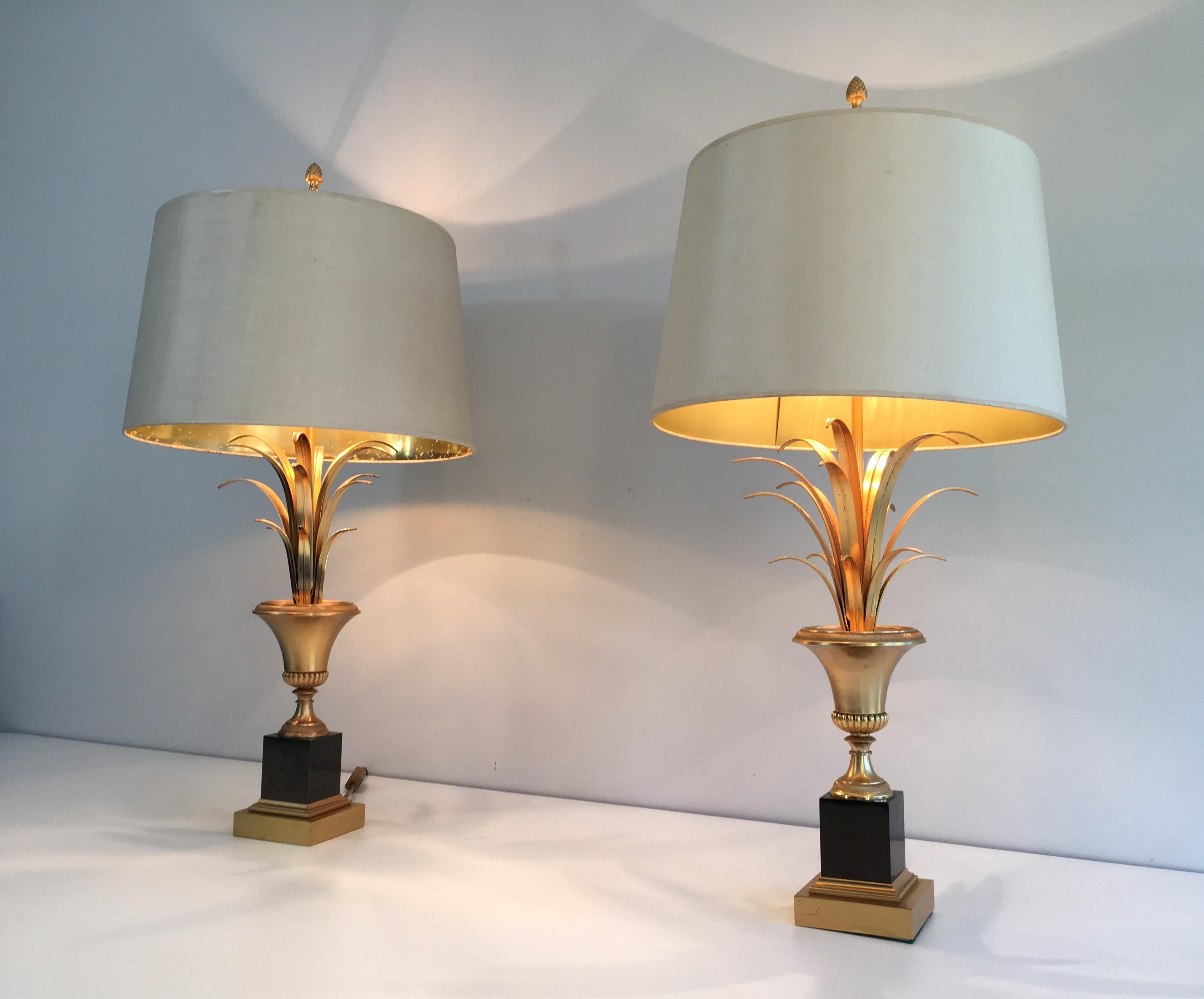 In the Style of Maison Charles, Pair of Black and Gold Palm Tree Table Lamps 10