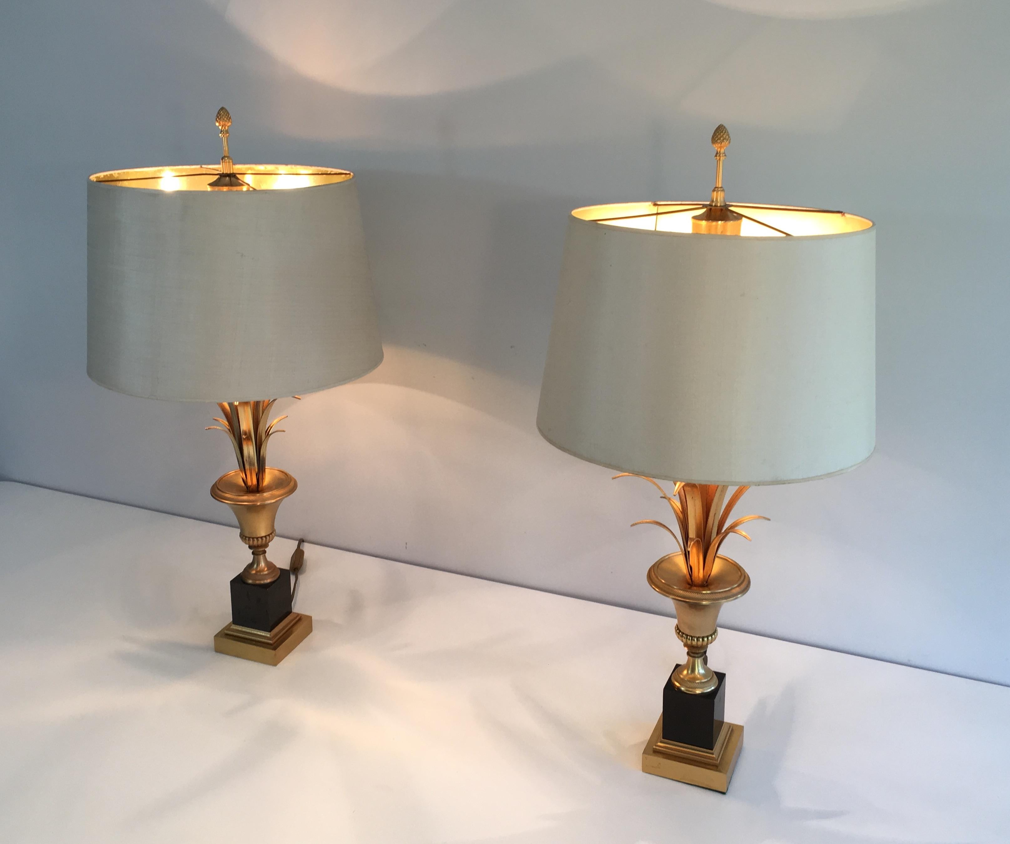 In the Style of Maison Charles, Pair of Black and Gold Palm Tree Table Lamps 11