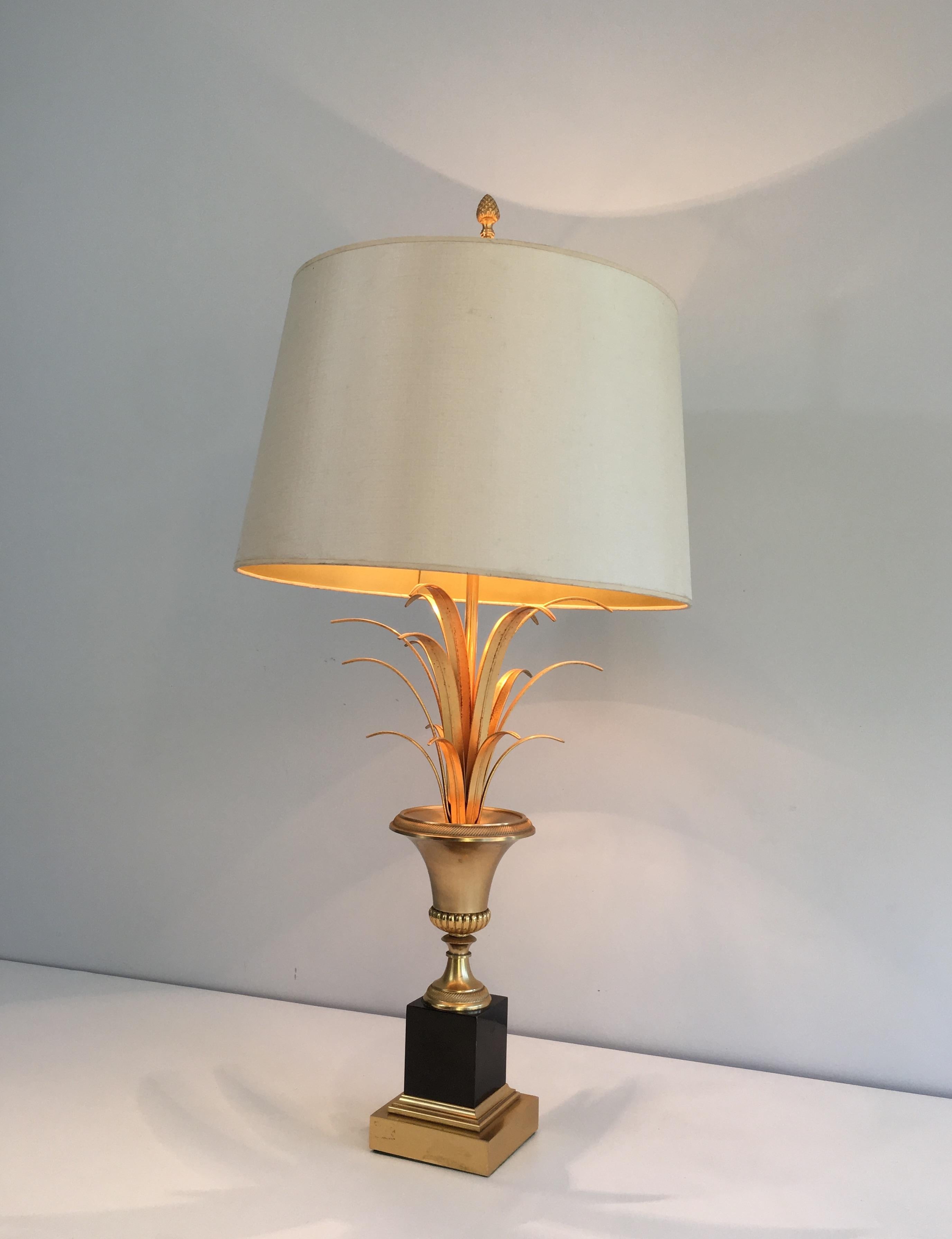 Mid-20th Century In the Style of Maison Charles, Pair of Black and Gold Palm Tree Table Lamps