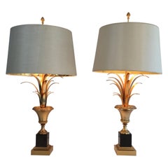 In the Style of Maison Charles, Pair of Black and Gold Palm Tree Table Lamps