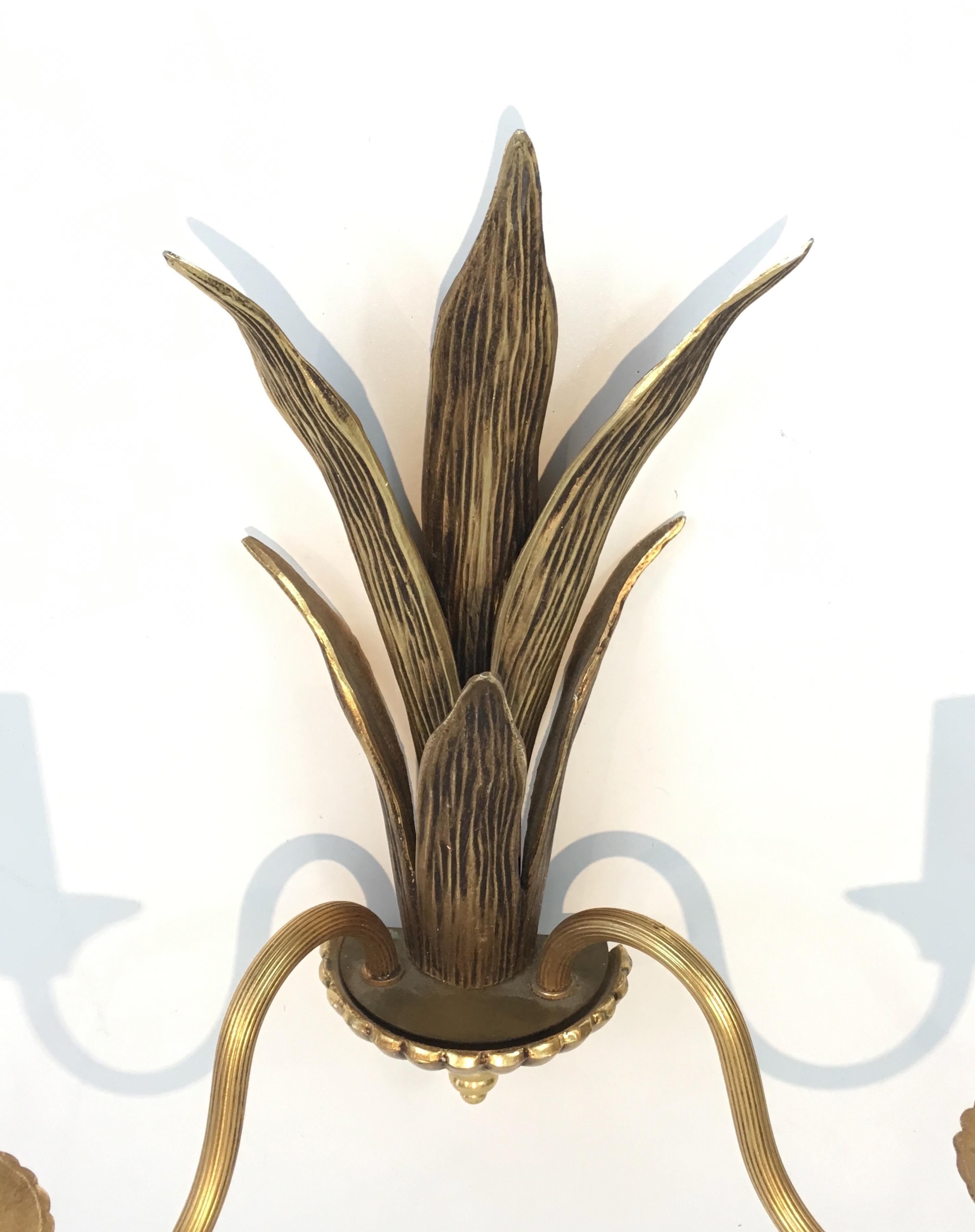Pair of Bronze and Brass Palm Tree in the Style of Maison Charles For Sale 9