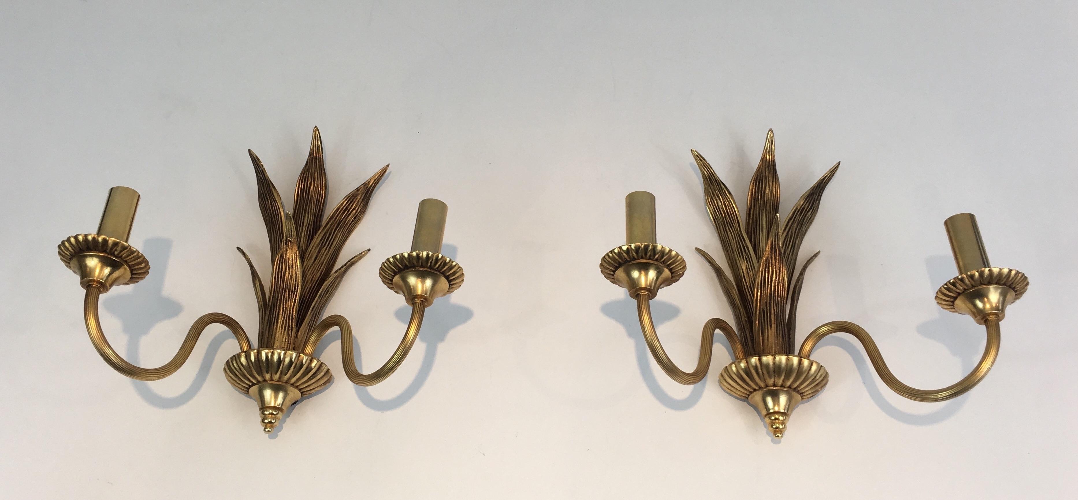 Pair of Bronze and Brass Palm Tree in the Style of Maison Charles For Sale 10