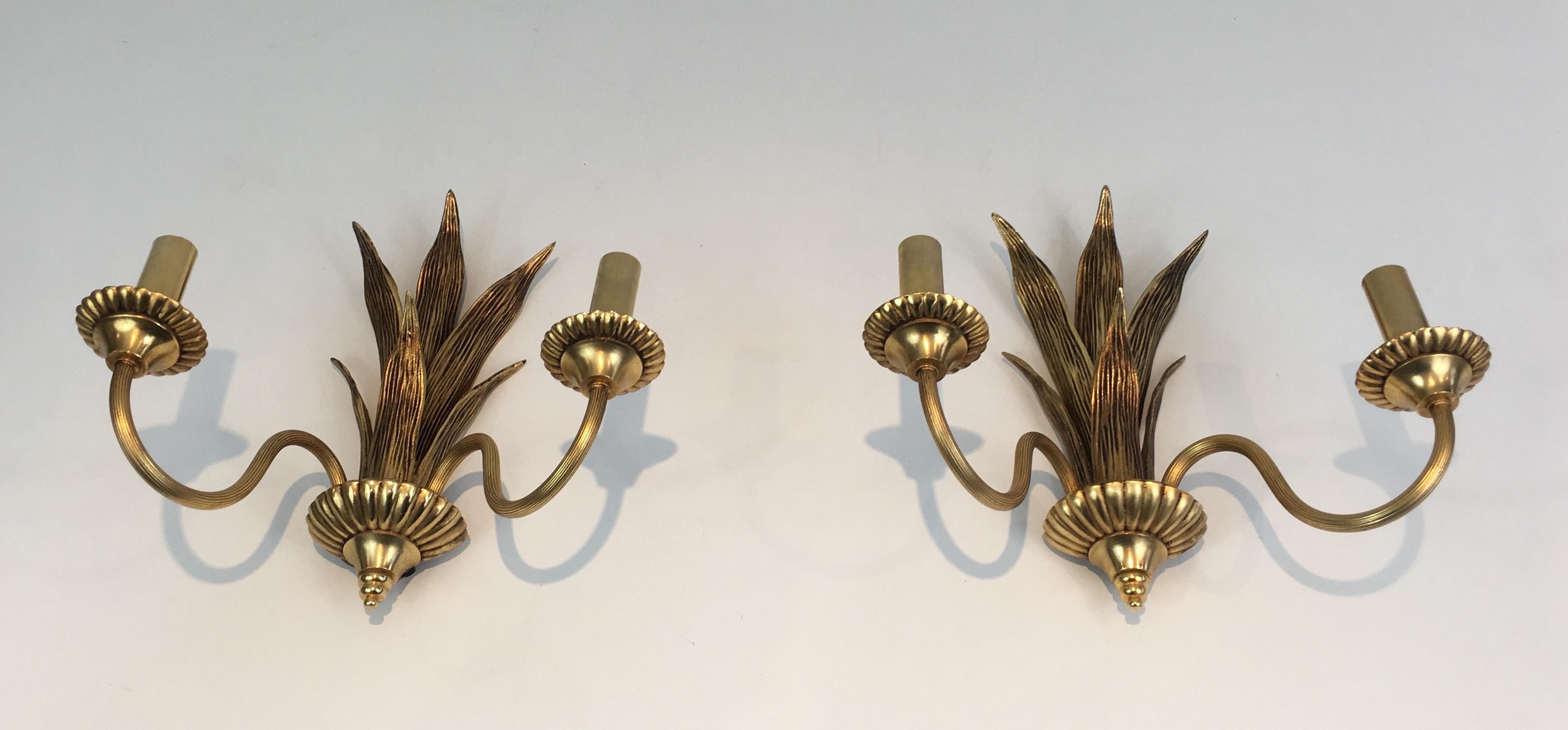 Pair of Bronze and Brass Palm Tree in the Style of Maison Charles For Sale 11
