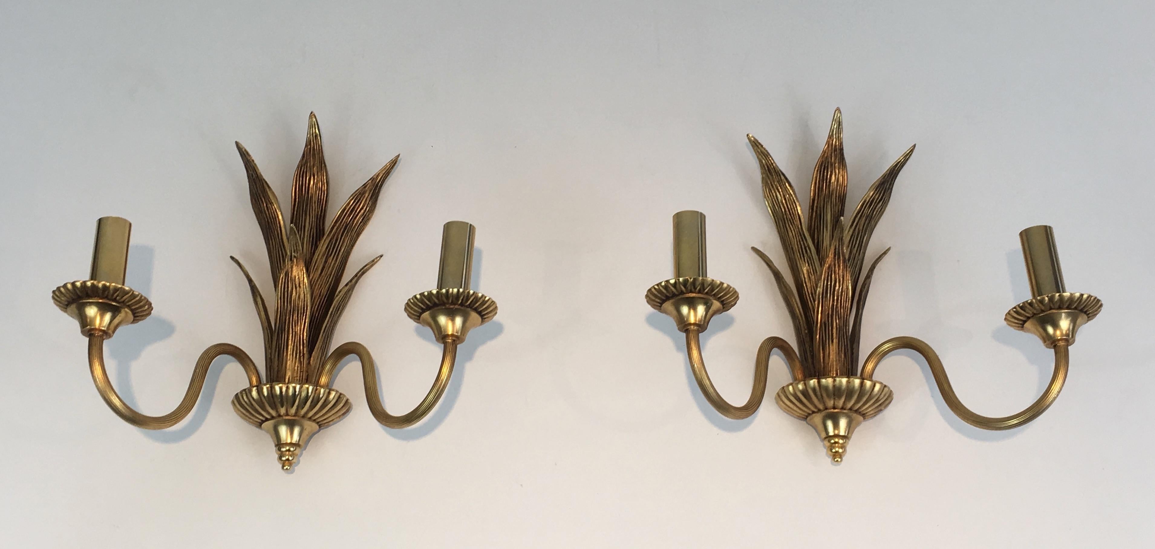 Pair of Bronze and Brass Palm Tree in the Style of Maison Charles For Sale 12