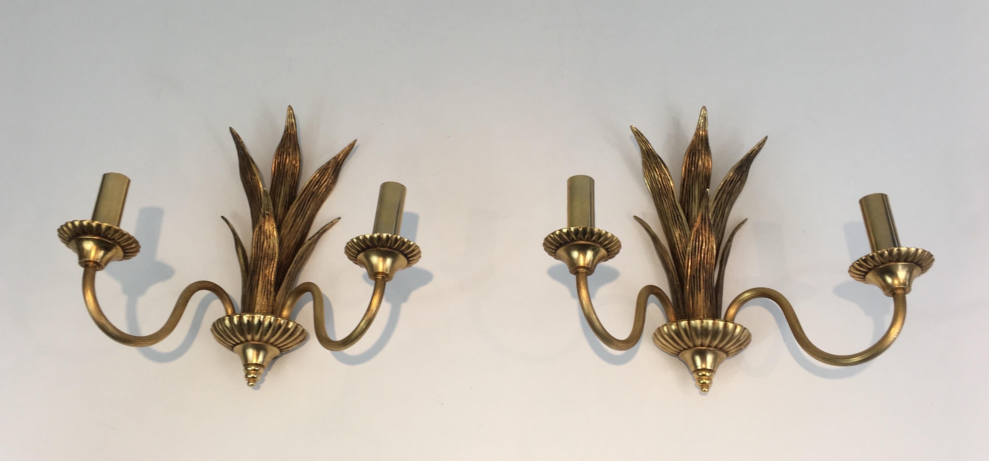 Pair of Bronze and Brass Palm Tree in the Style of Maison Charles For Sale 13
