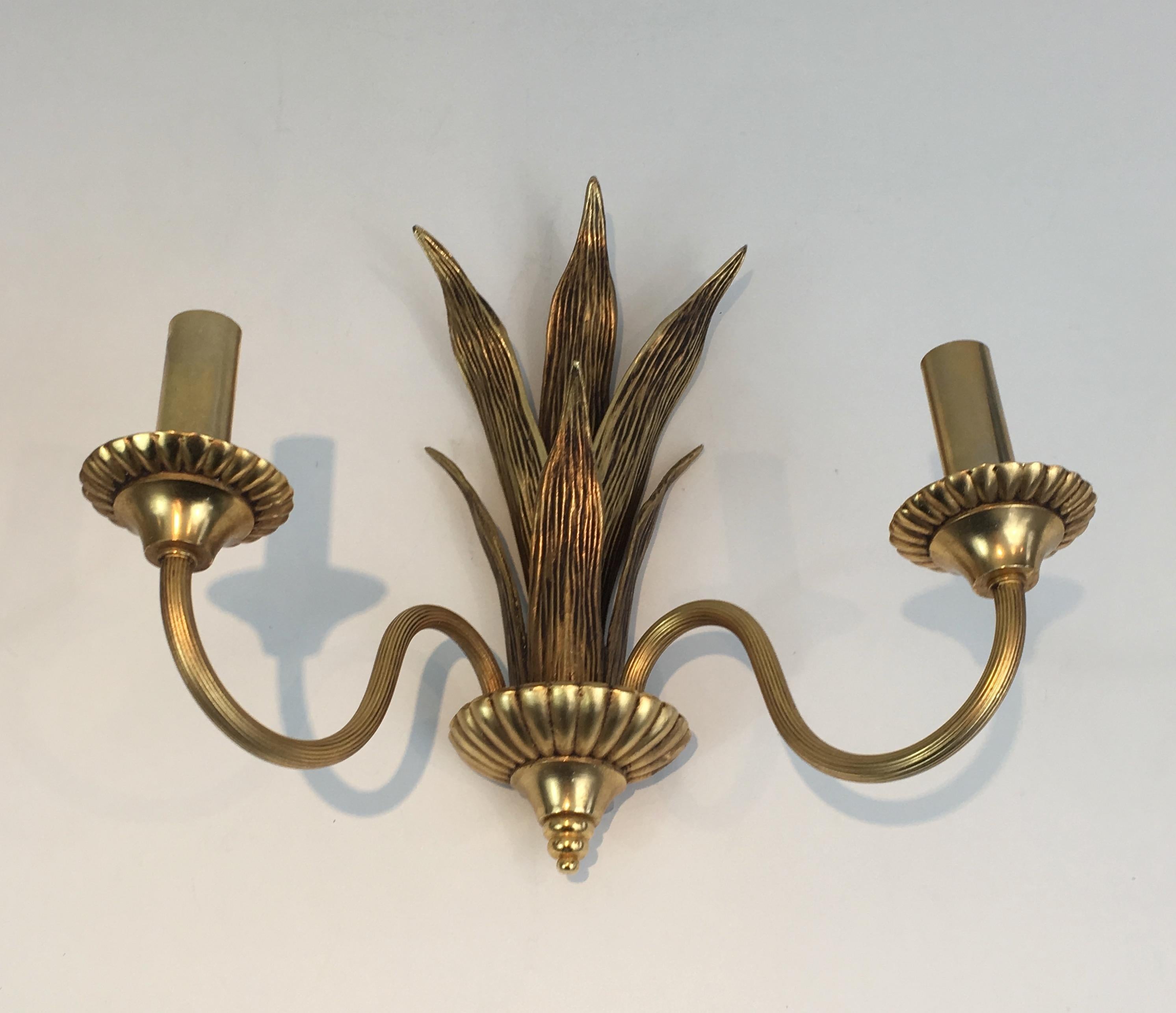 French Pair of Bronze and Brass Palm Tree in the Style of Maison Charles For Sale