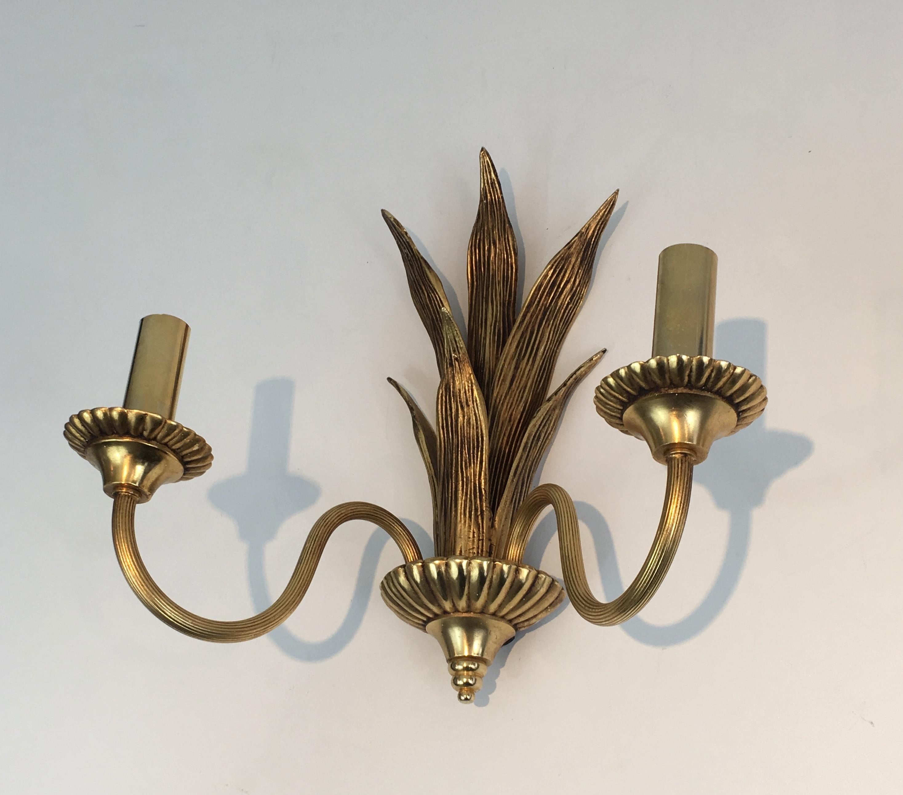 Pair of Bronze and Brass Palm Tree in the Style of Maison Charles In Good Condition For Sale In Marcq-en-Barœul, Hauts-de-France