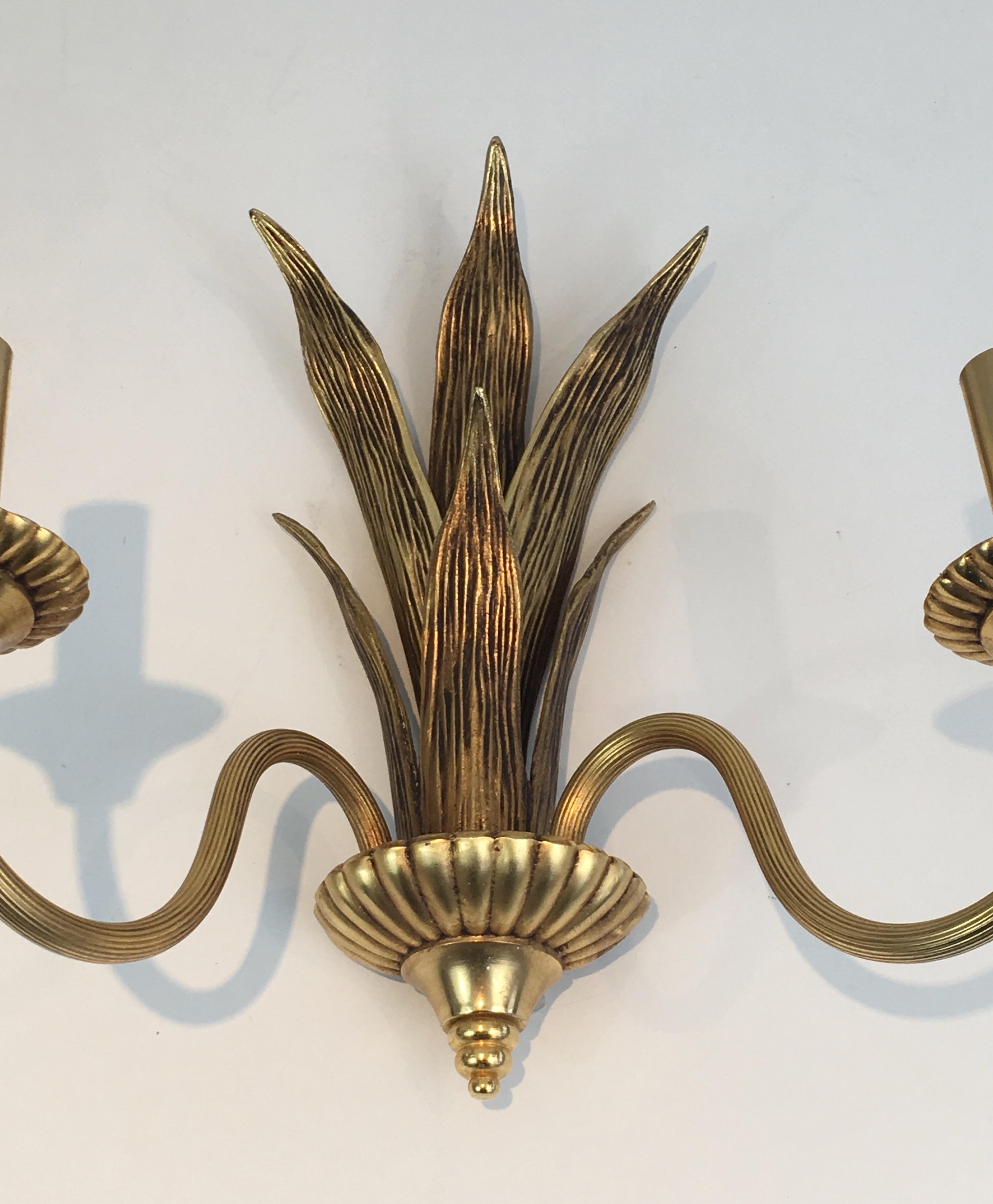 Pair of Bronze and Brass Palm Tree in the Style of Maison Charles For Sale 2