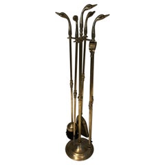 In the Style of Maison Jansen, Brass Duck heads FirePlace Tools, French, Circa