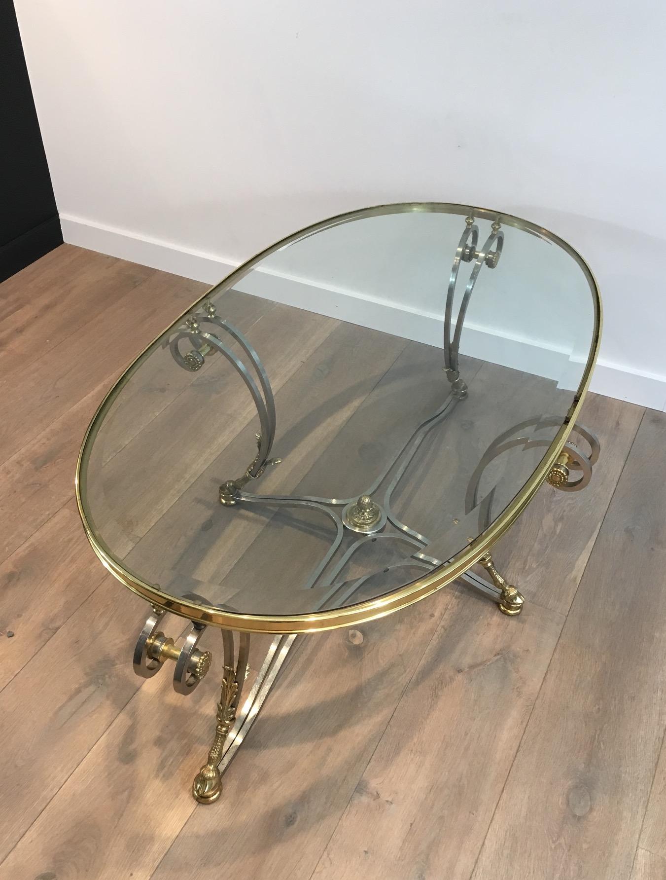 Neoclassical Style Brushed Steel and Brass Coffee Table For Sale 9