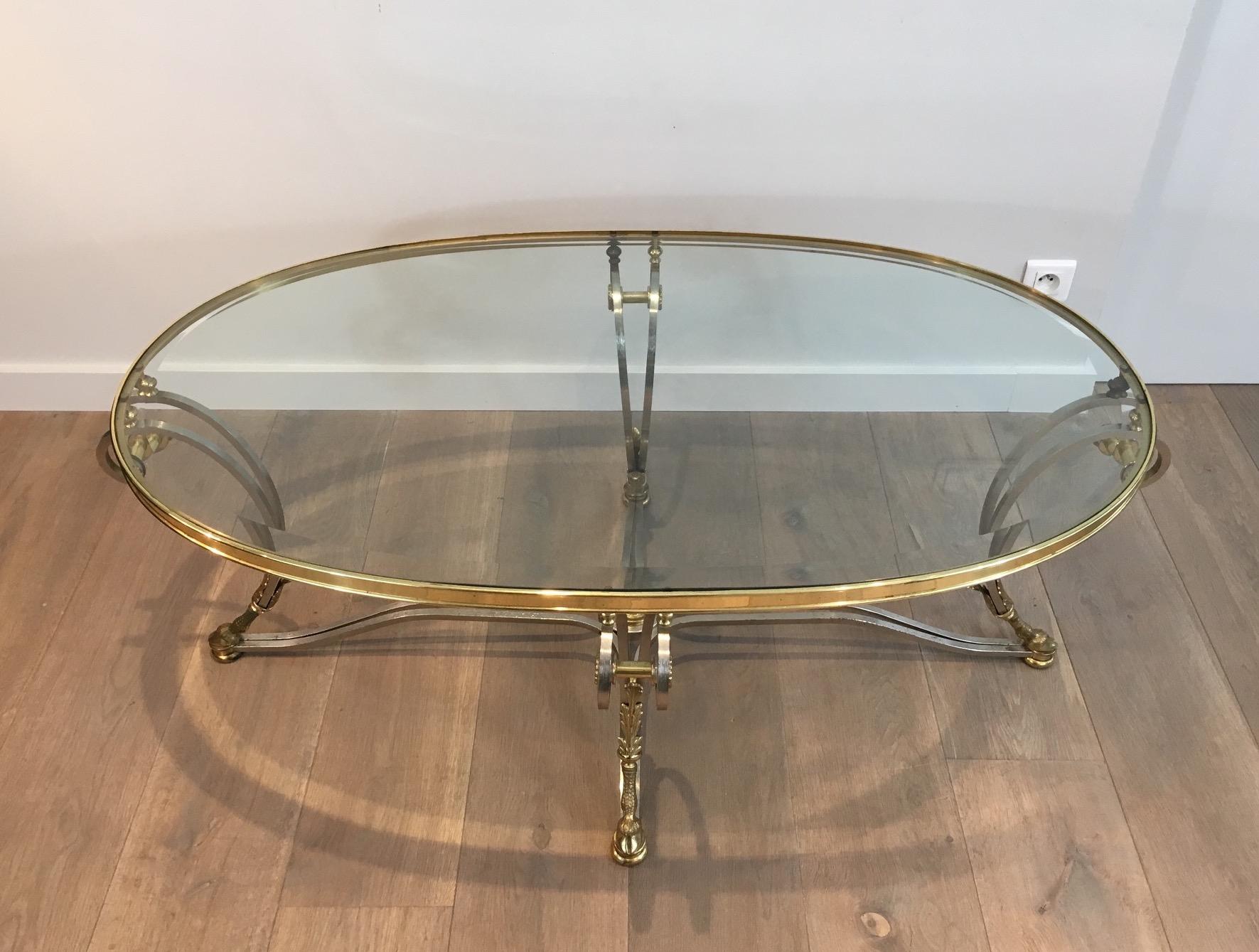 Neoclassical Style Brushed Steel and Brass Coffee Table For Sale 12