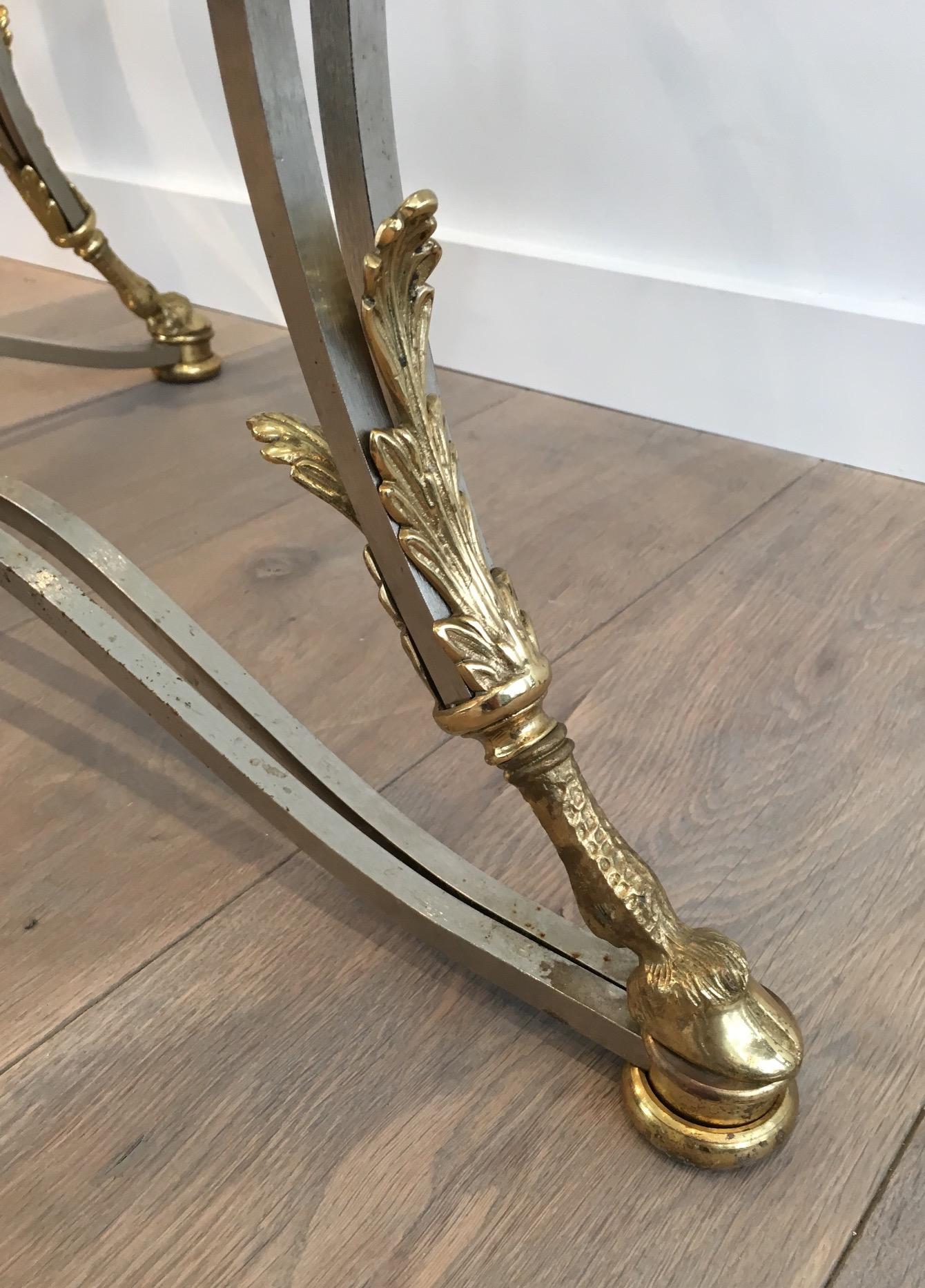 Late 20th Century Neoclassical Style Brushed Steel and Brass Coffee Table For Sale