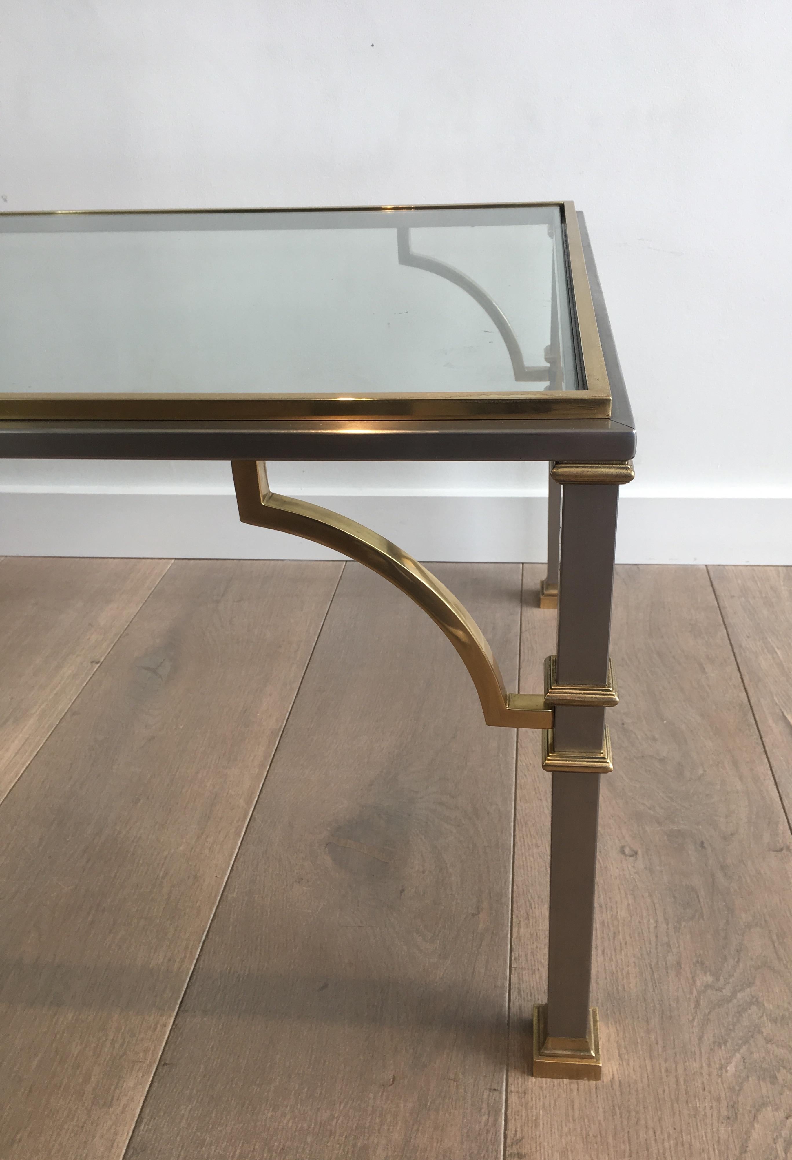 In the Style of Maison Jansen, Neoclassical Brushed Steel and Brass Coffee Table 6