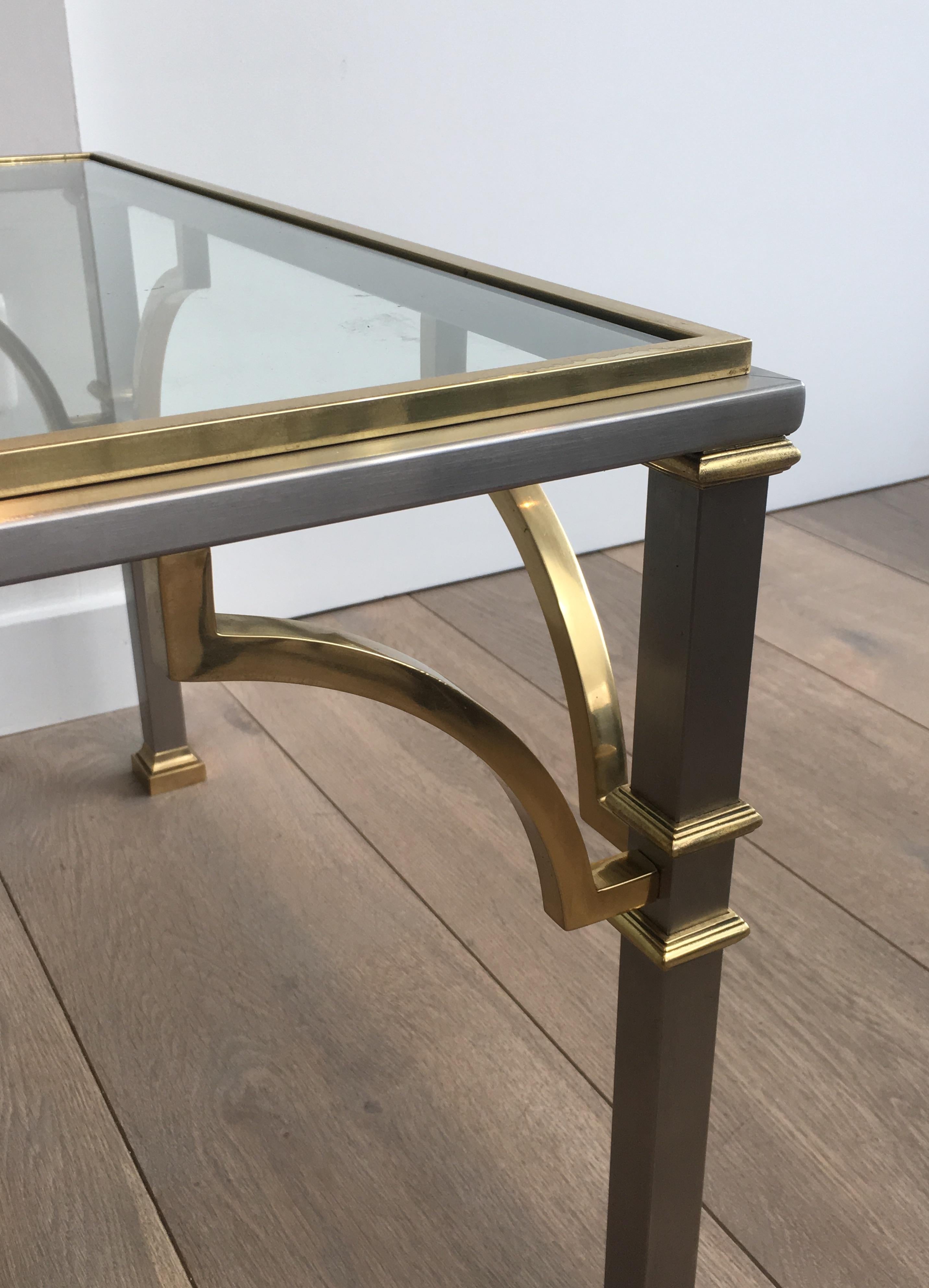 In the Style of Maison Jansen, Neoclassical Brushed Steel and Brass Coffee Table 9