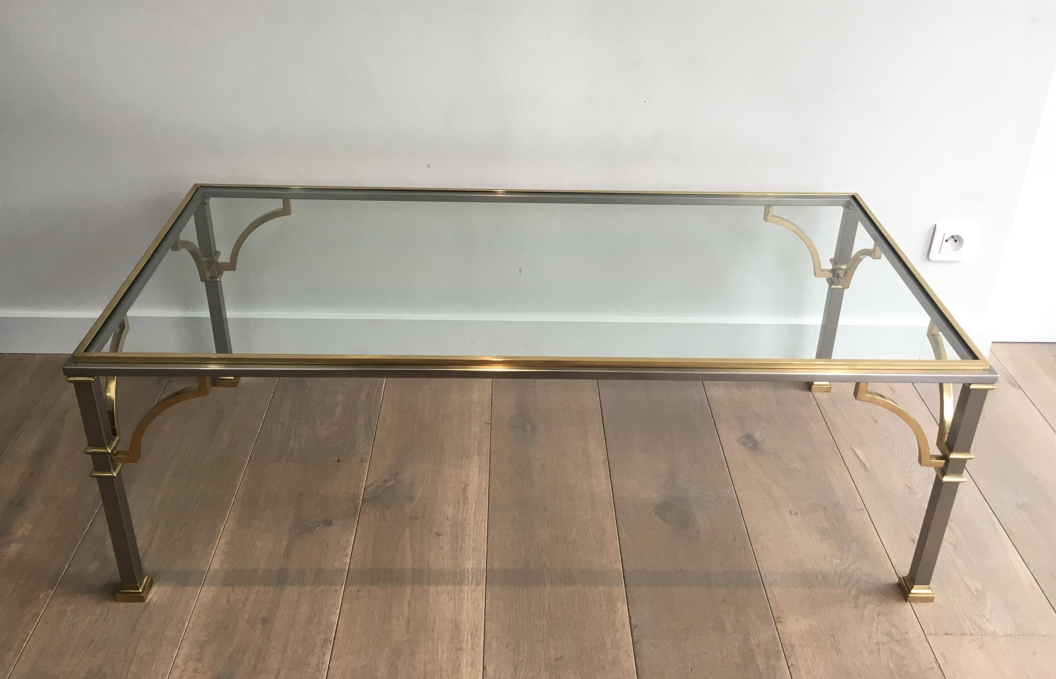 In the Style of Maison Jansen, Neoclassical Brushed Steel and Brass Coffee Table 11