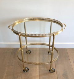In the Style of Maison Jansen, Neoclassical Style Brass Bar Cart French, C. 1940