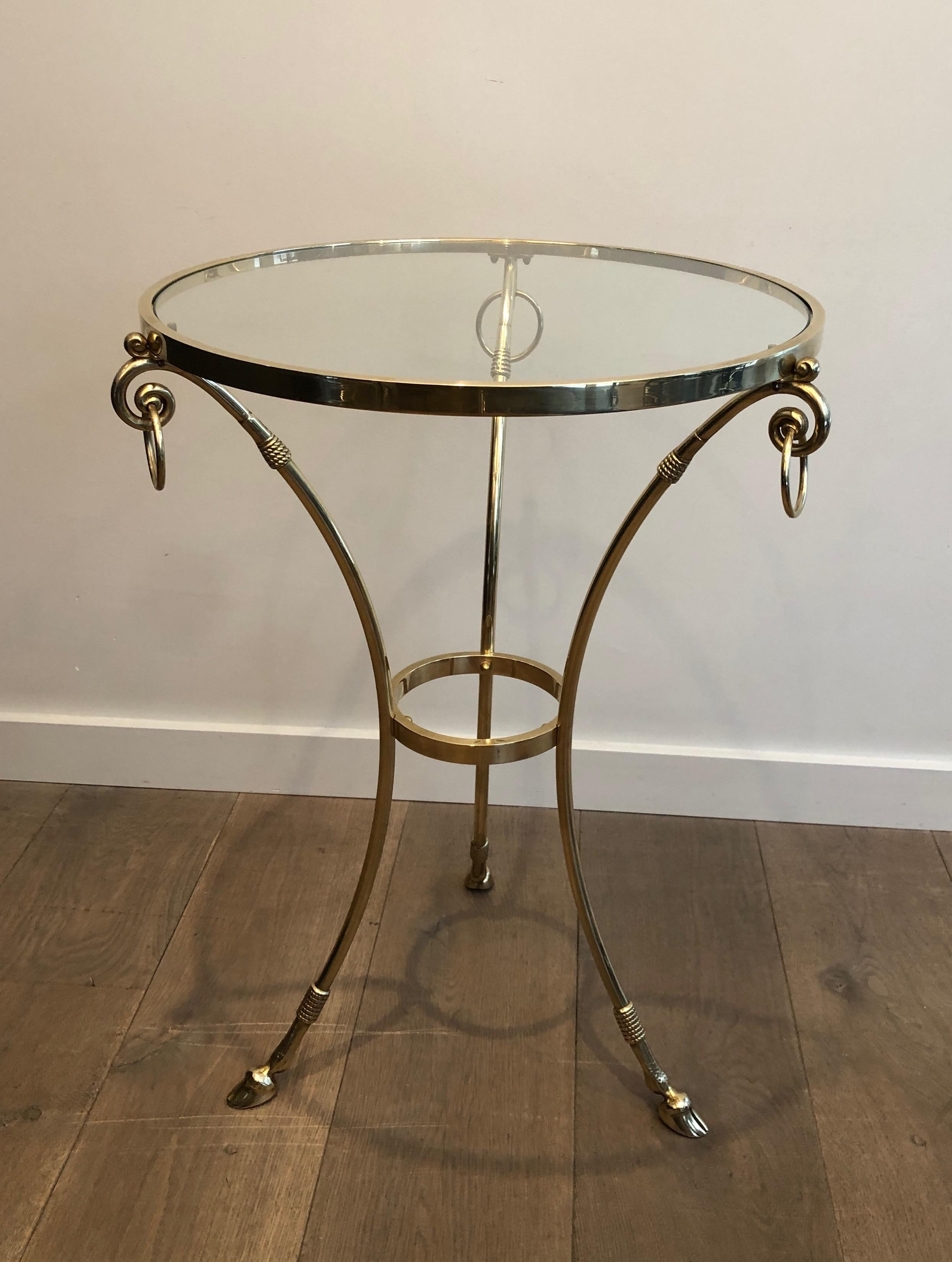 French In the Style of Maison Jansen Neoclassical Style Brass Gueridon with Round Glass