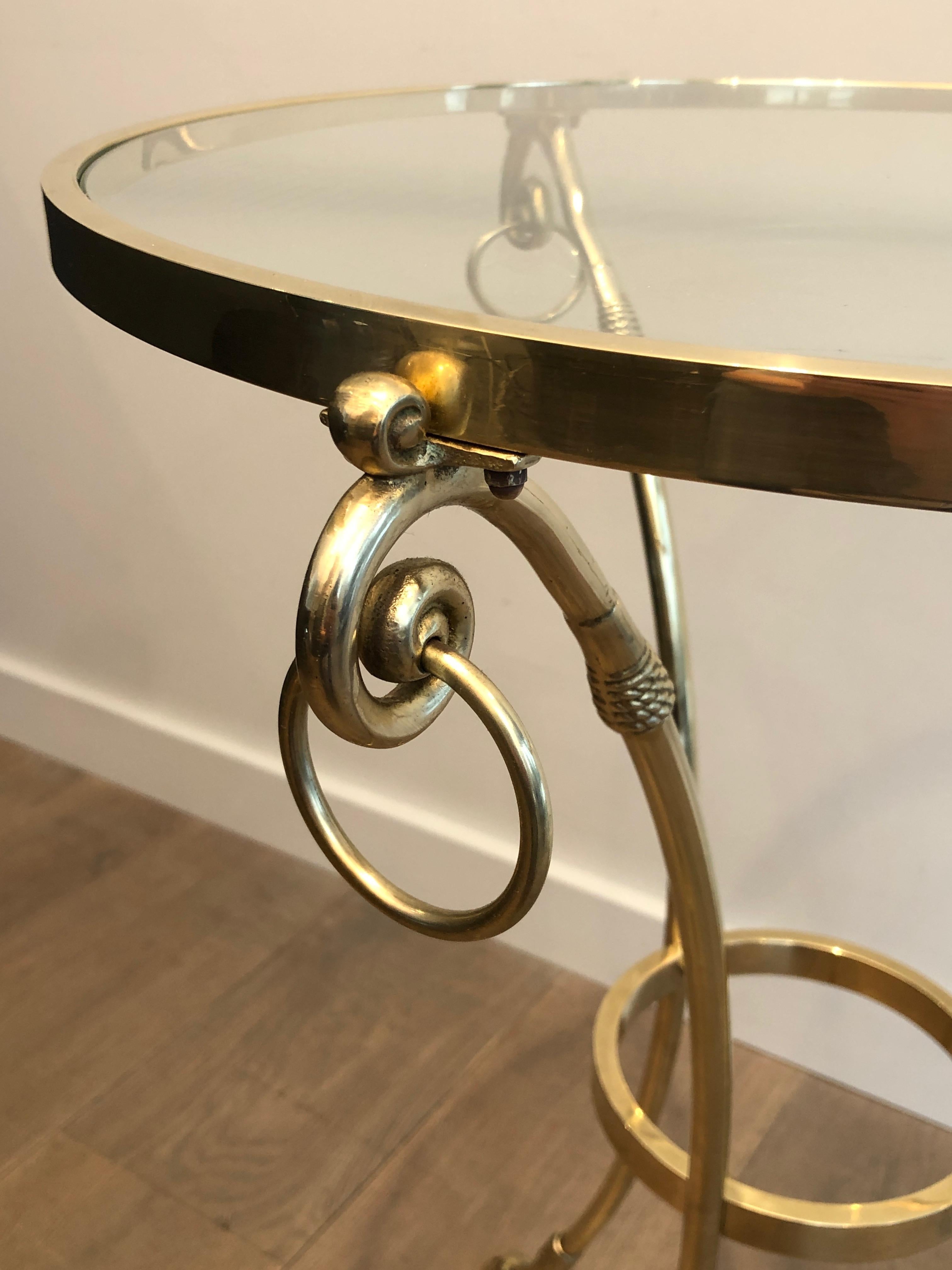 In the Style of Maison Jansen Neoclassical Style Brass Gueridon with Round Glass In Good Condition In Marcq-en-Barœul, Hauts-de-France
