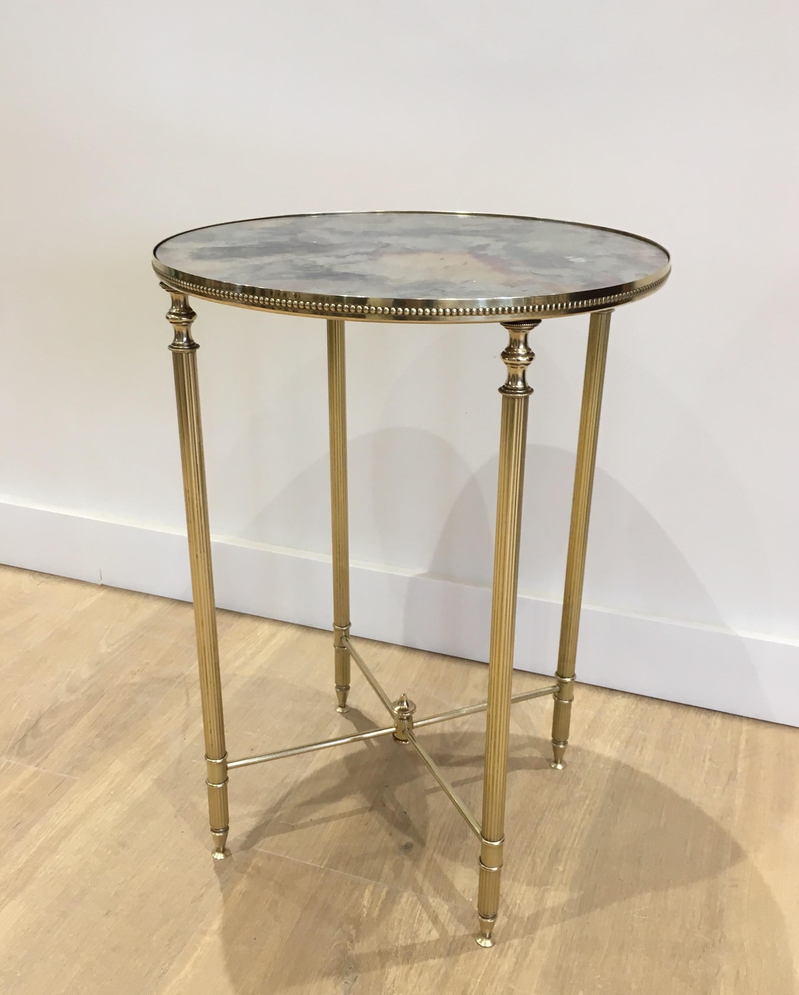 French In the Style of Maison Jansen, Neoclassical Style Round Brass Side Table with Or