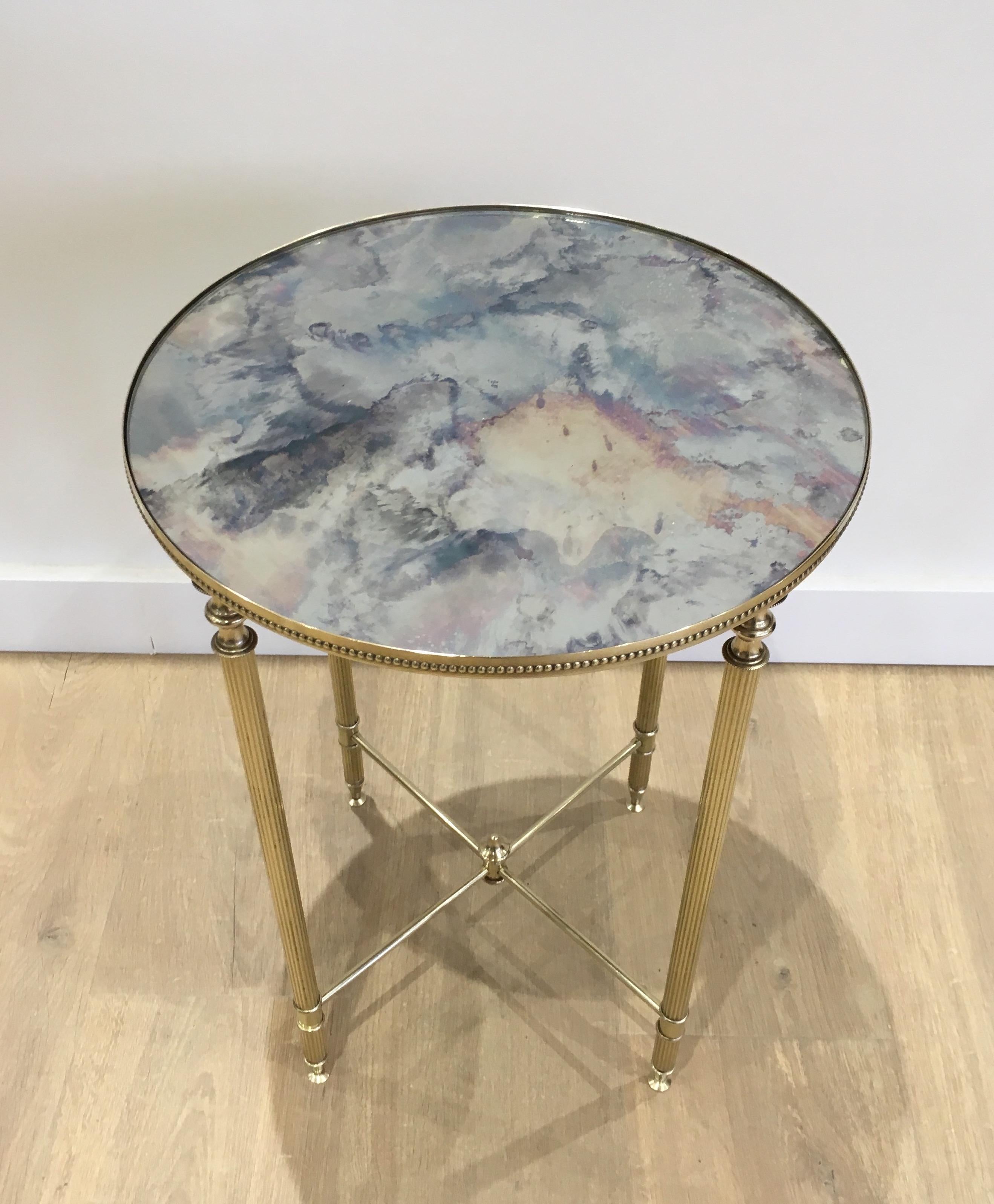 Mid-20th Century In the Style of Maison Jansen, Neoclassical Style Round Brass Side Table with Or