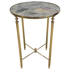 In the Style of Maison Jansen, Neoclassical Style Round Brass Side Table with Or