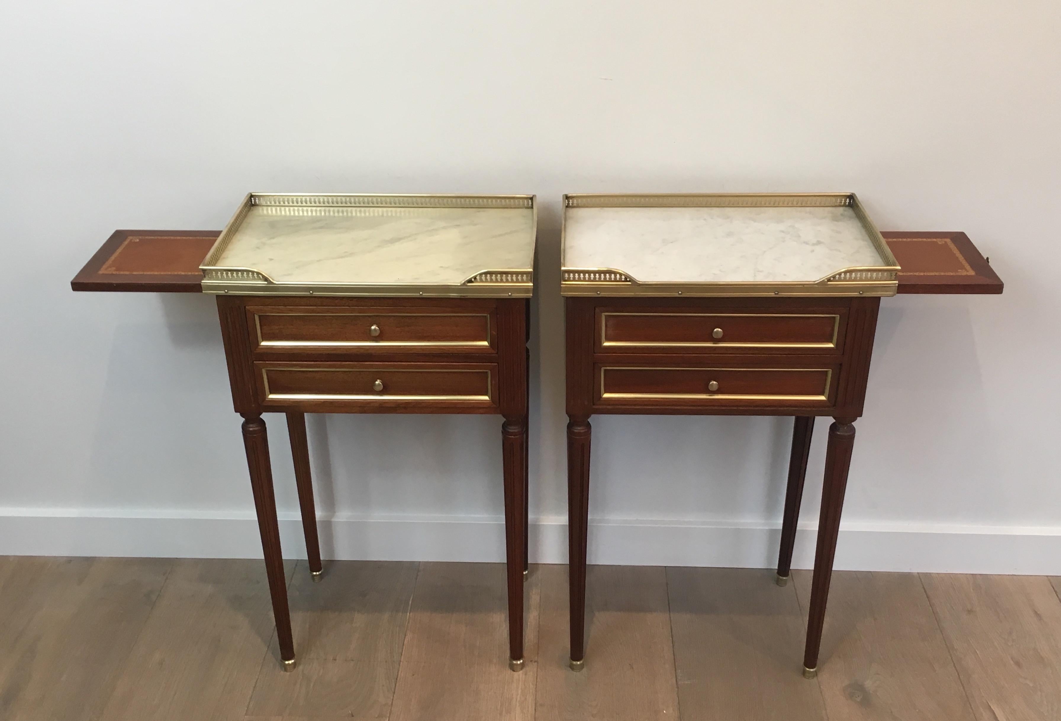 Pair of Mahogany, Brass and Marble Side Tables in the Style of Maison Jansen 9