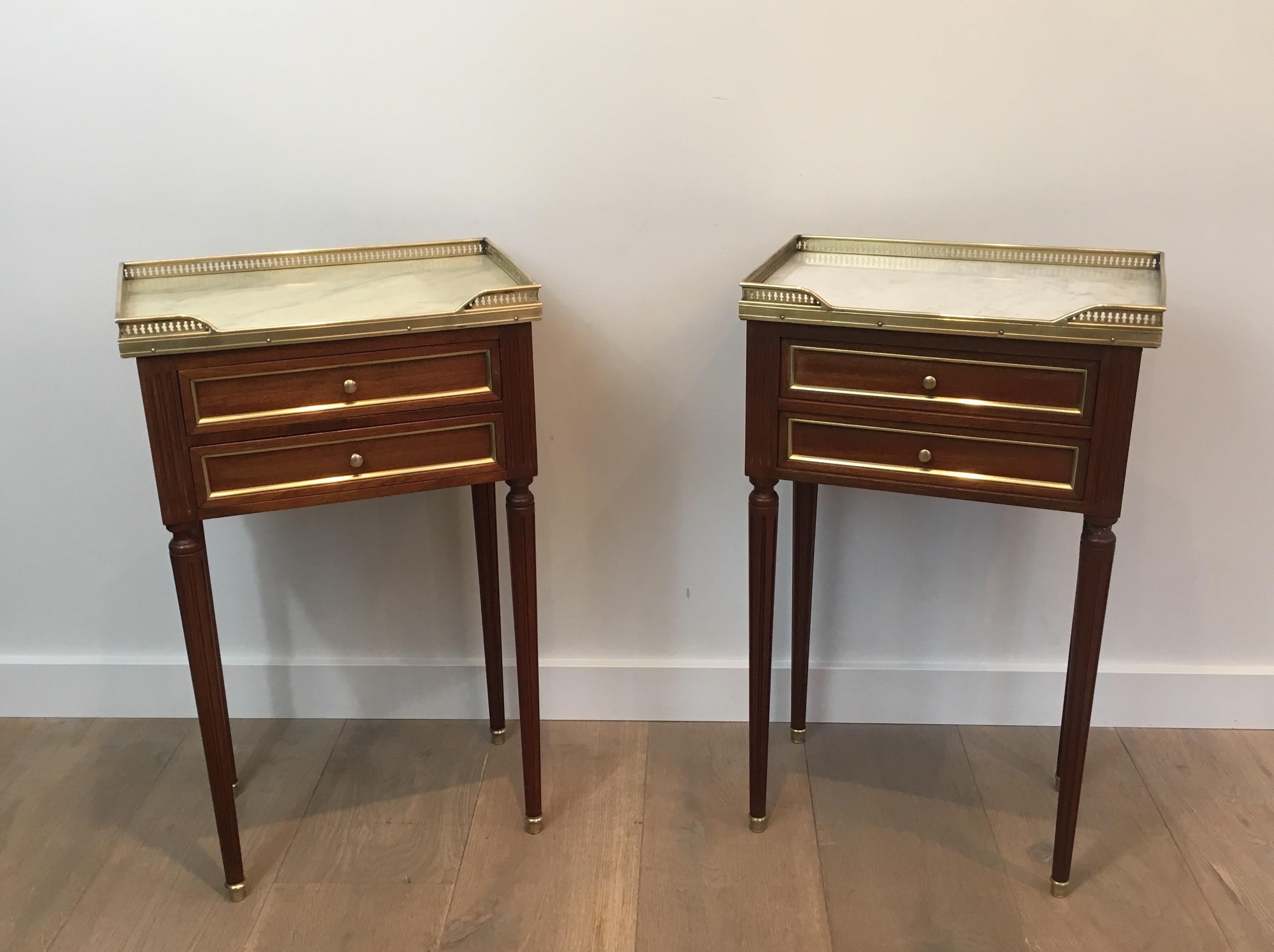Pair of Mahogany, Brass and Marble Side Tables in the Style of Maison Jansen 10