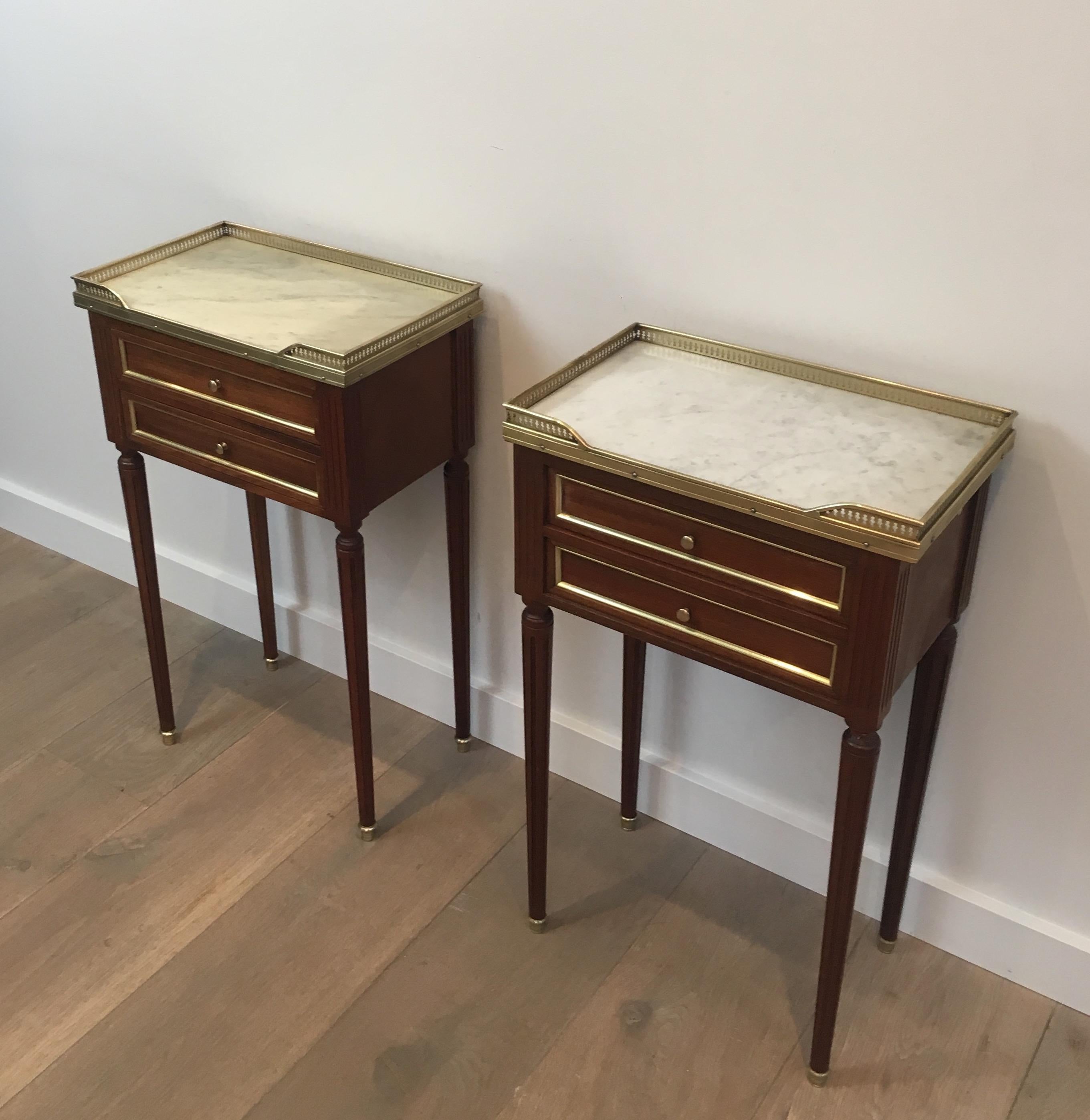 Pair of Mahogany, Brass and Marble Side Tables in the Style of Maison Jansen 12