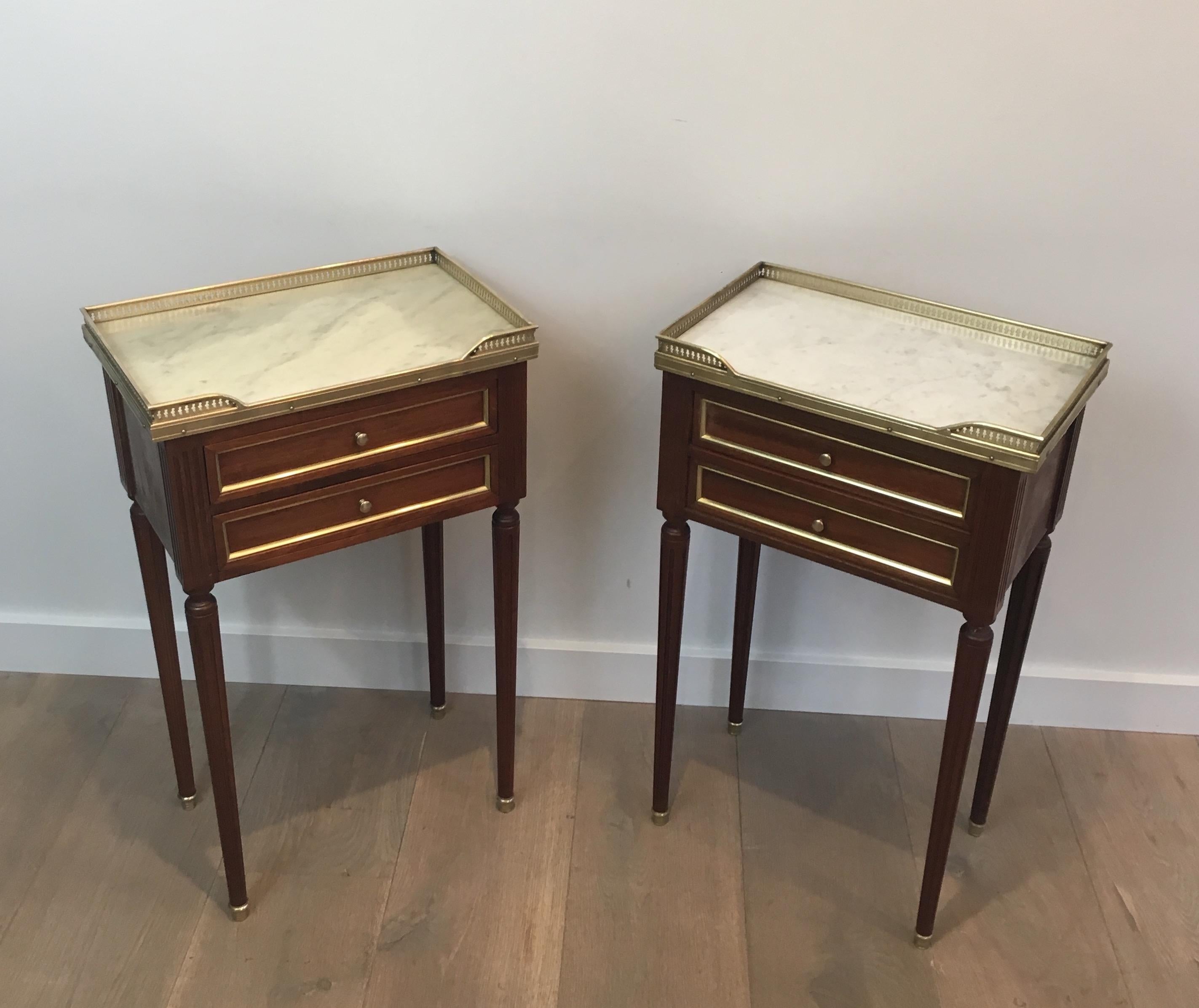 Pair of Mahogany, Brass and Marble Side Tables in the Style of Maison Jansen 13
