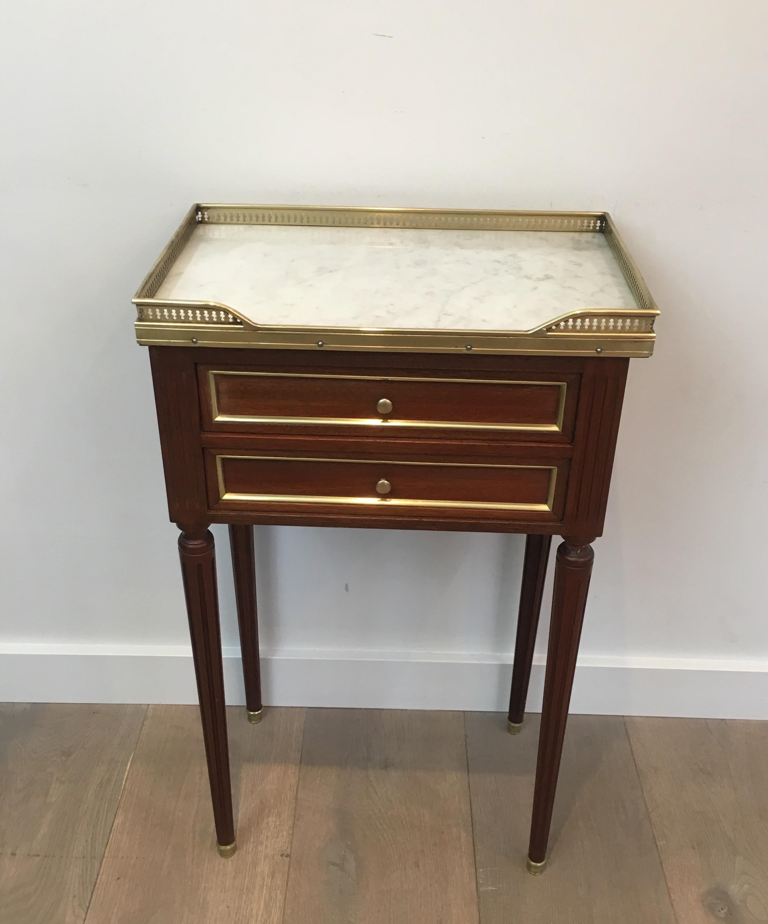 Late 20th Century Pair of Mahogany, Brass and Marble Side Tables in the Style of Maison Jansen