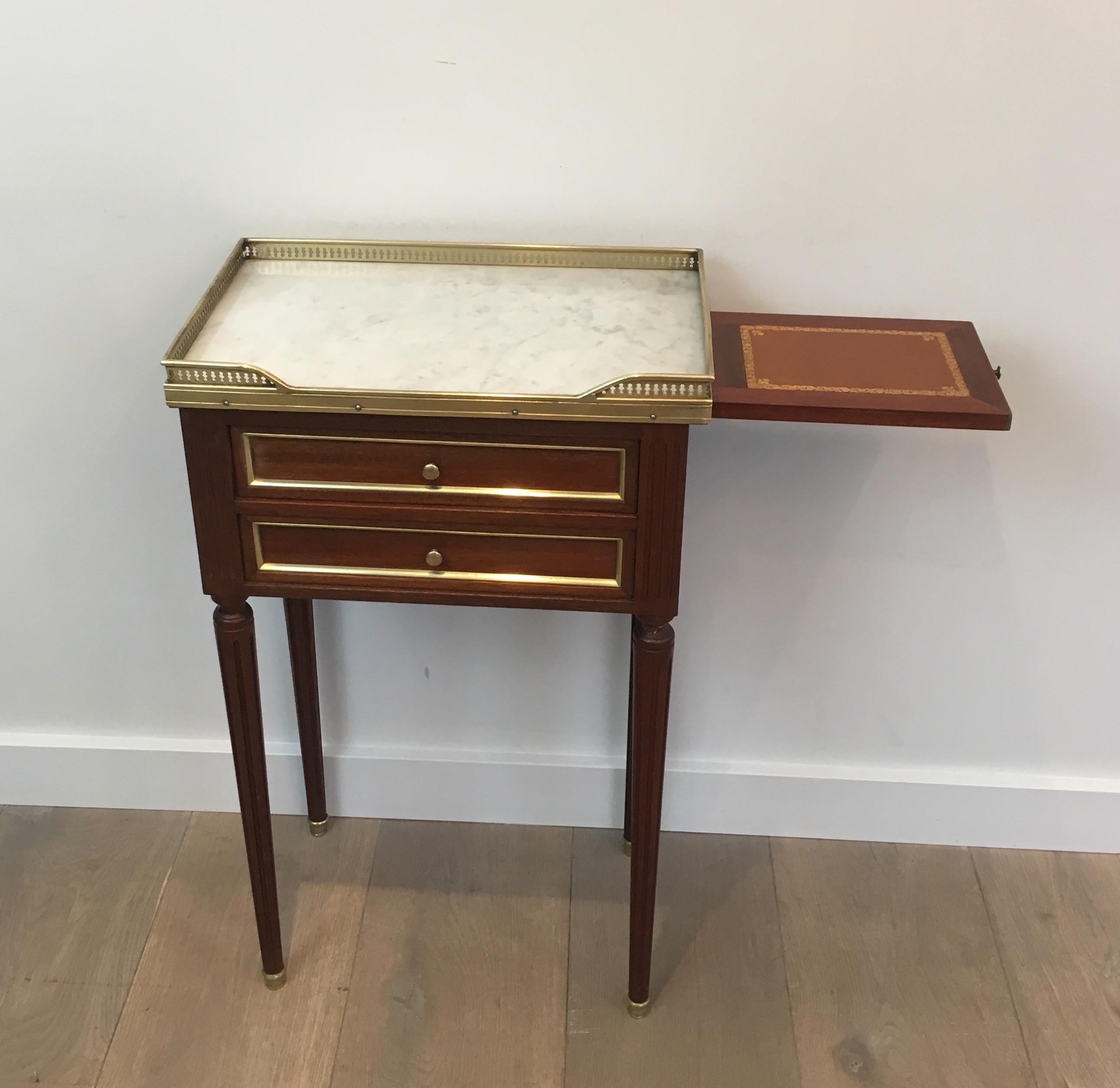 Pair of Mahogany, Brass and Marble Side Tables in the Style of Maison Jansen 1