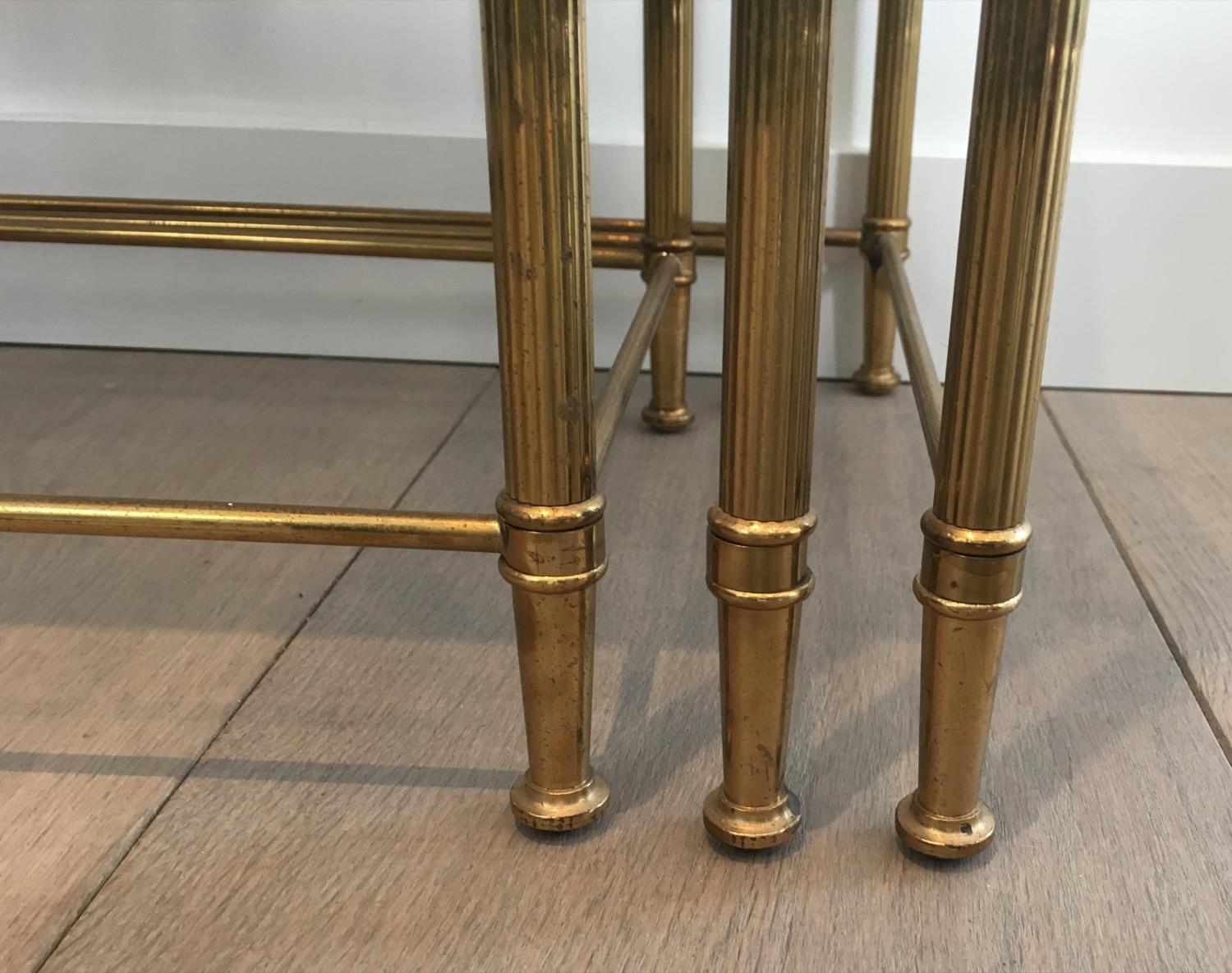 In the style of Maison Jansen. Pair of Neoclassical Nesting Tables Sets in Brass 4
