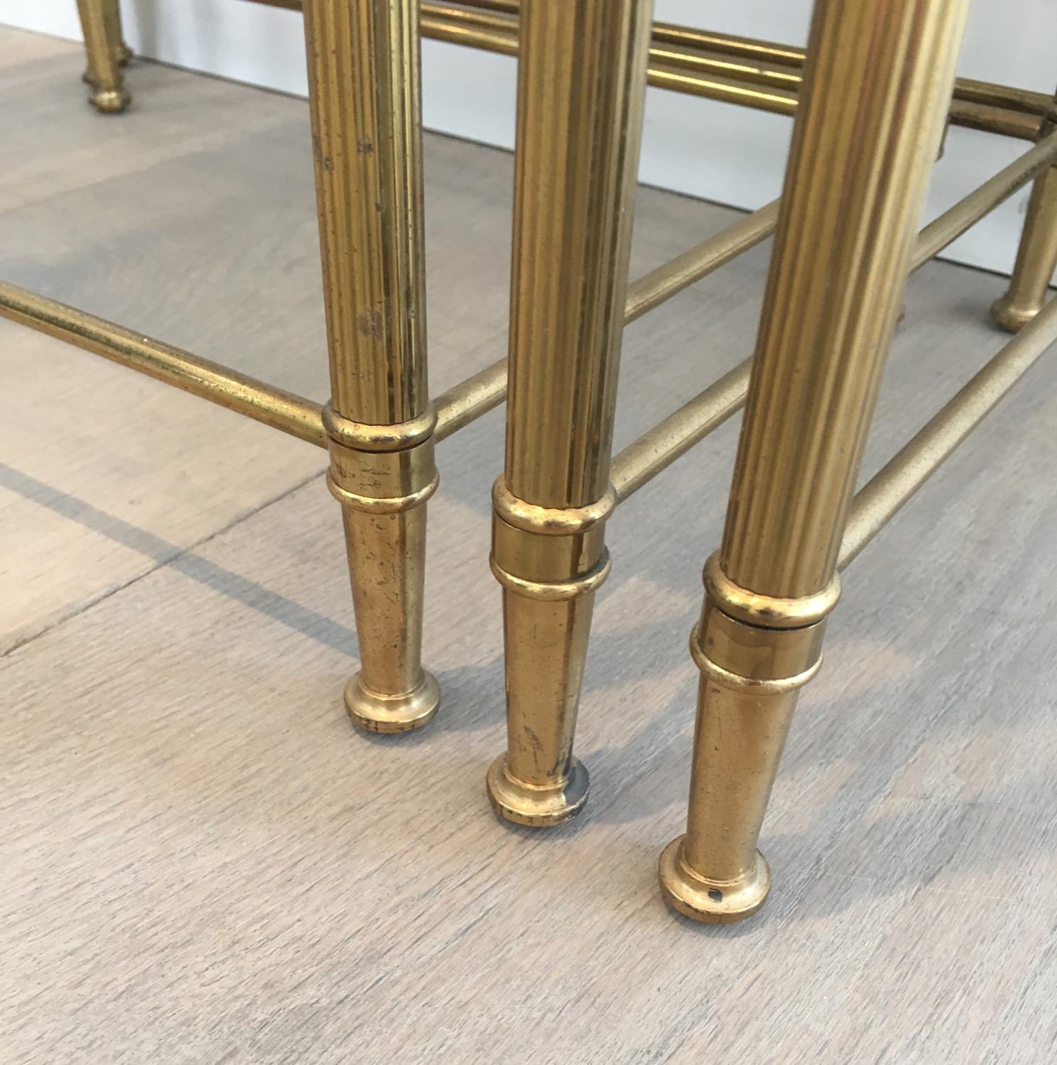 In the style of Maison Jansen. Pair of Neoclassical Nesting Tables Sets in Brass 5