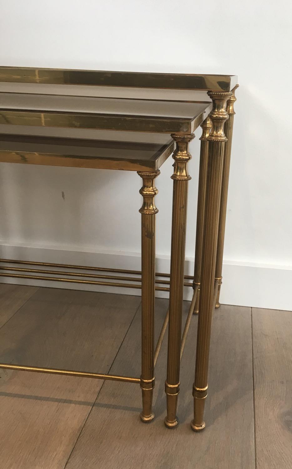 In the style of Maison Jansen. Pair of Neoclassical Nesting Tables Sets in Brass 12