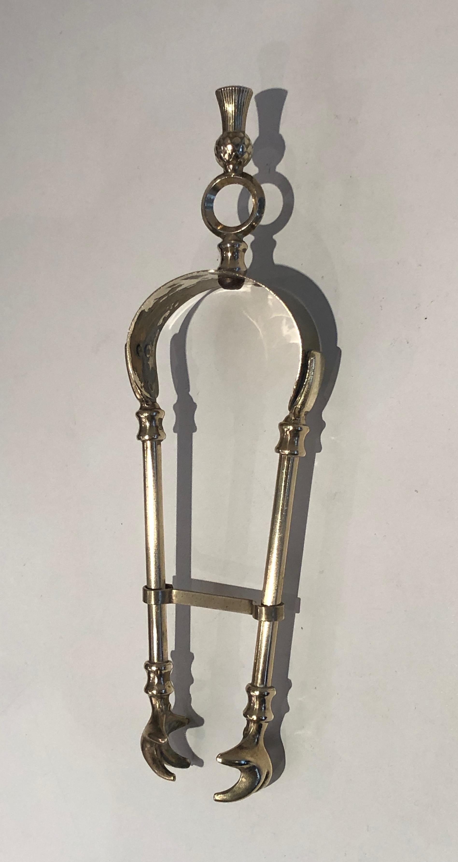 In the Style of Maison Jansen, Pineapple Brass Low Fire Place Tools on Stand, Fr For Sale 3