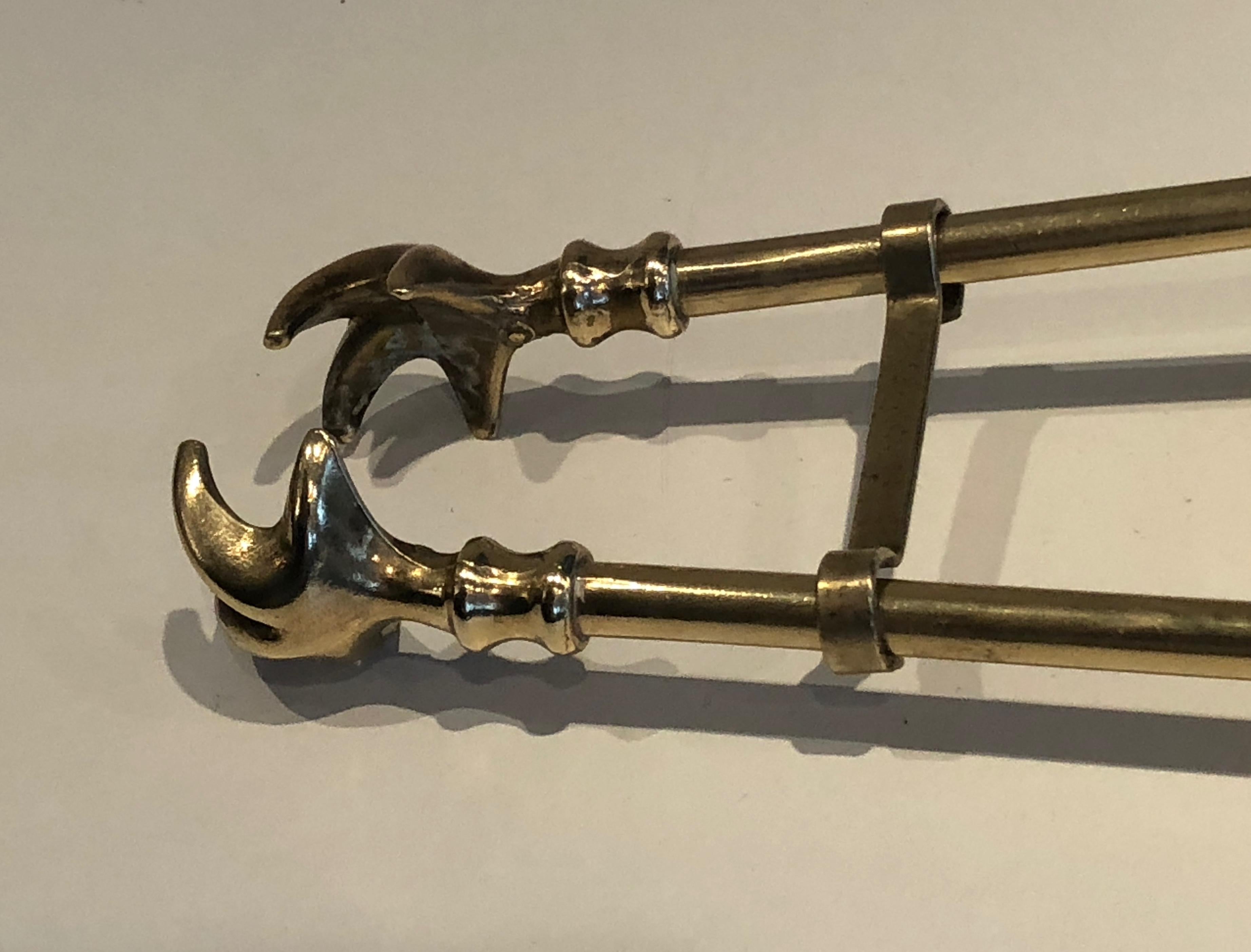 In the Style of Maison Jansen, Pineapple Brass Low Fire Place Tools on Stand, Fr For Sale 6