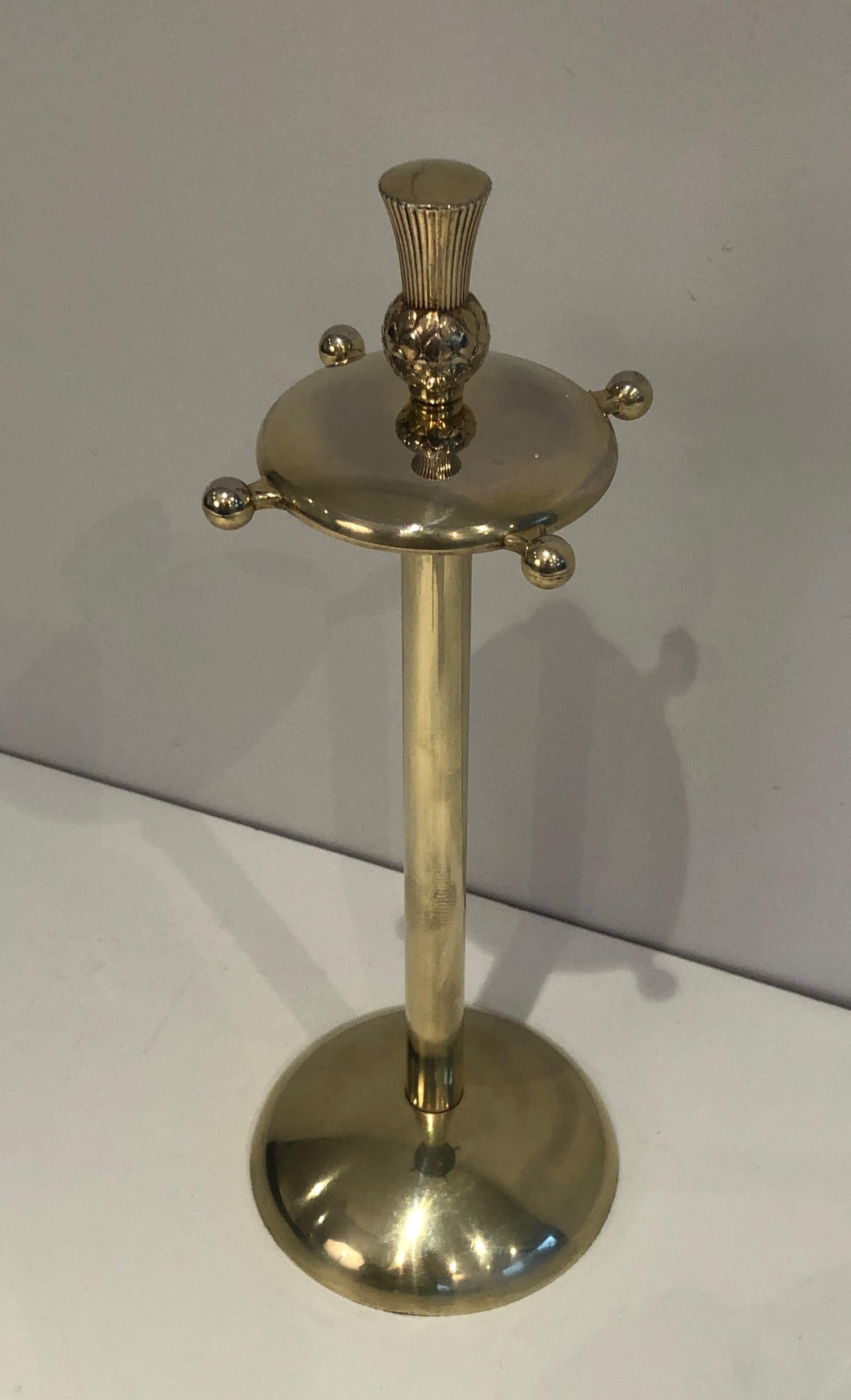 Late 20th Century In the Style of Maison Jansen, Pineapple Brass Low Fire Place Tools on Stand, Fr For Sale