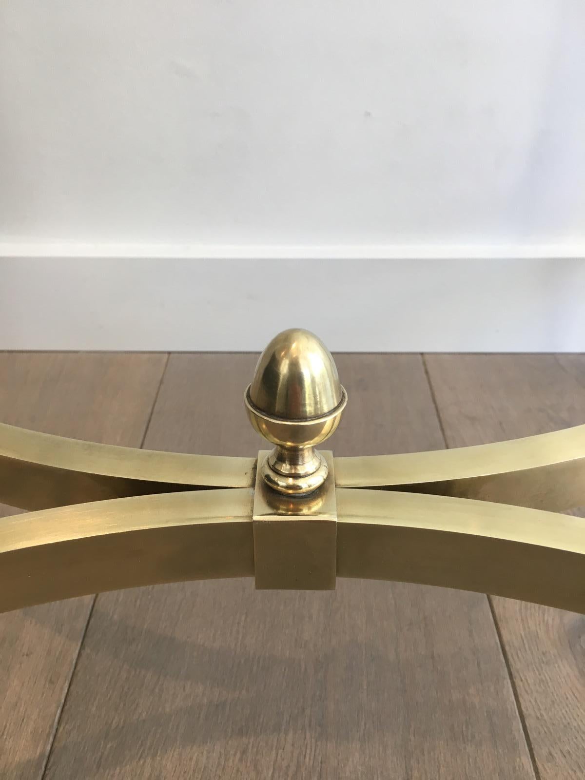 in the Style of Maison Jansen. Rare Large Pair of Neoclassical Brass Side Tables 4