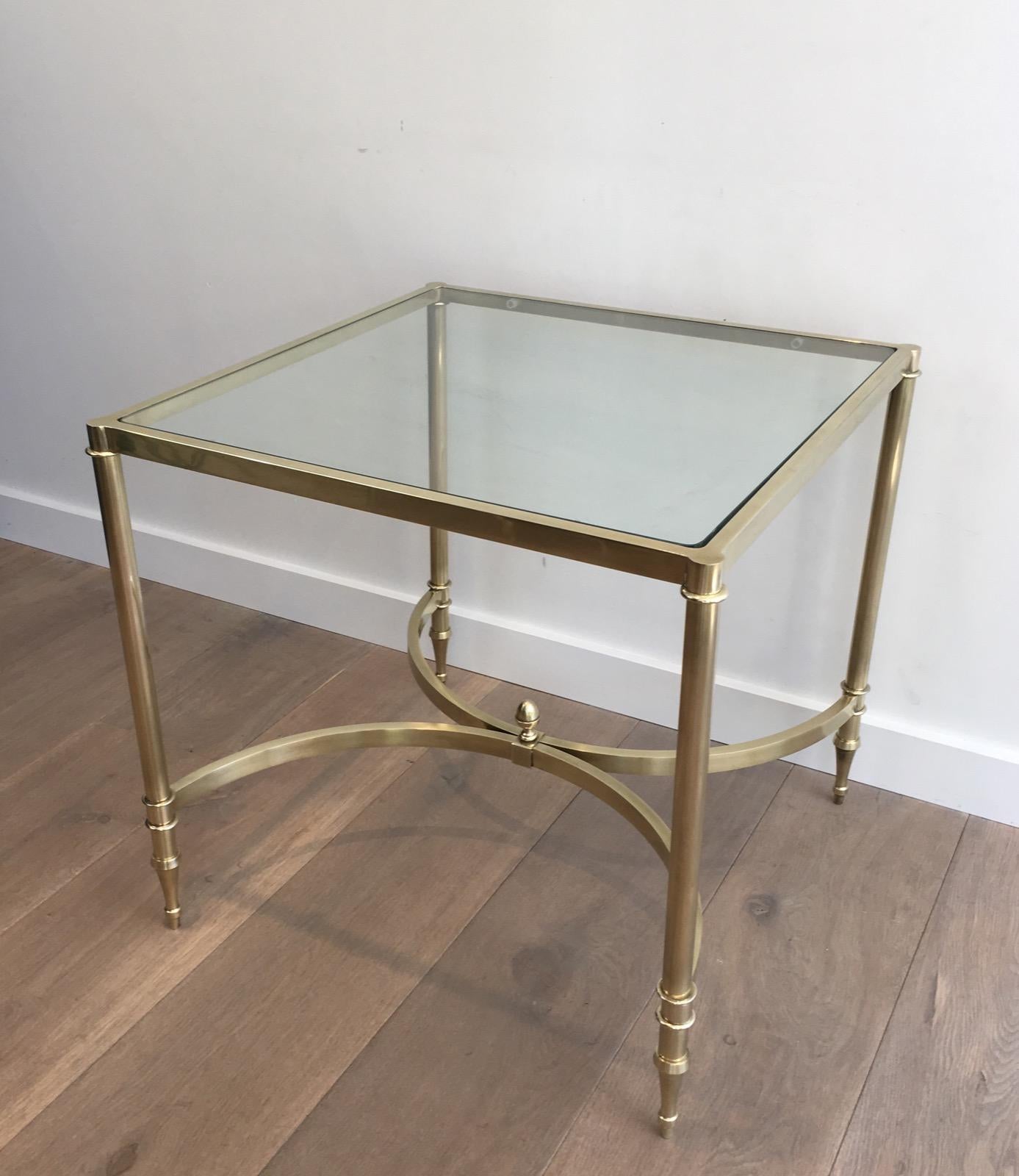 in the Style of Maison Jansen. Rare Large Pair of Neoclassical Brass Side Tables 10