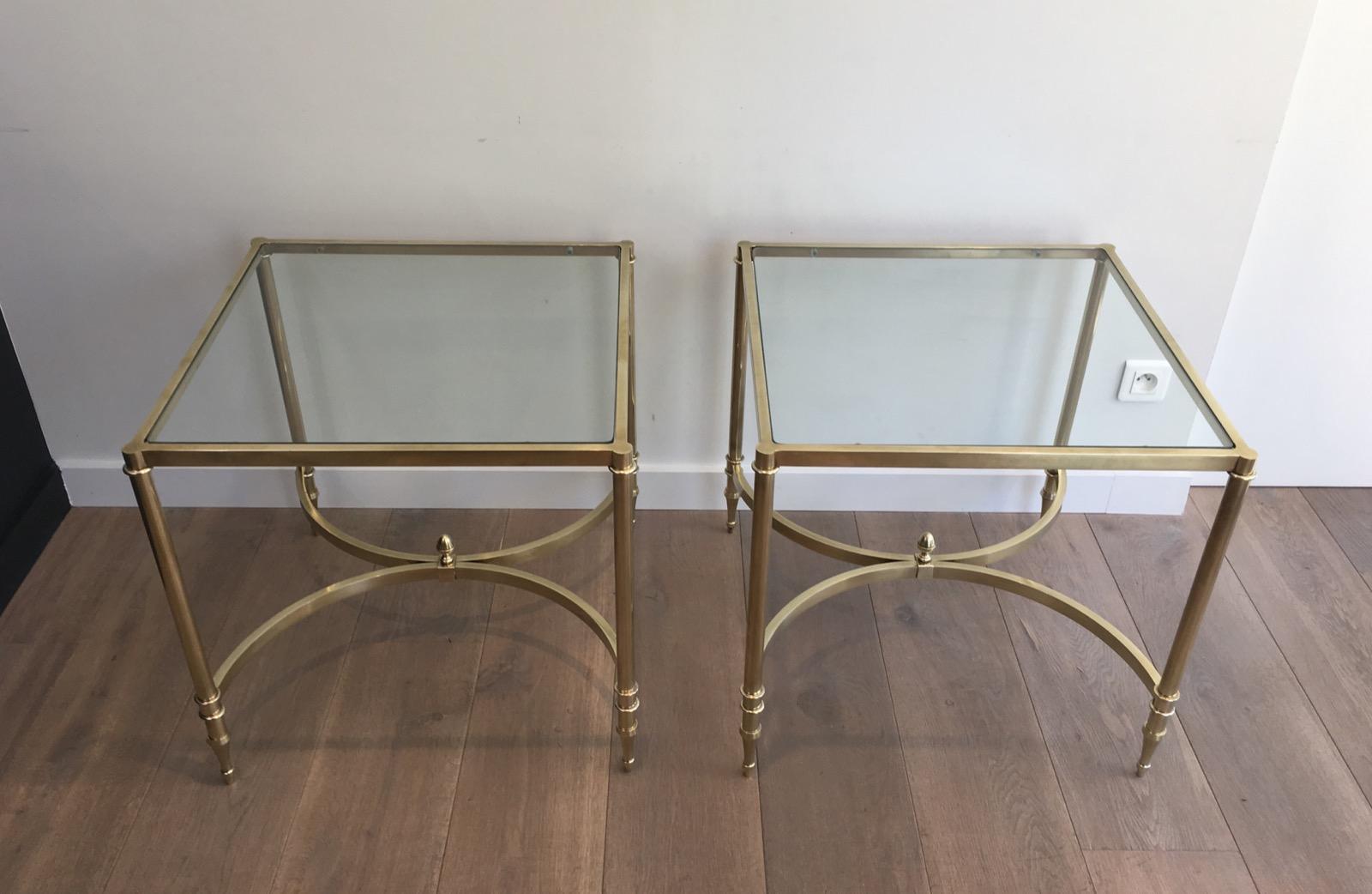 in the Style of Maison Jansen. Rare Large Pair of Neoclassical Brass Side Tables 11