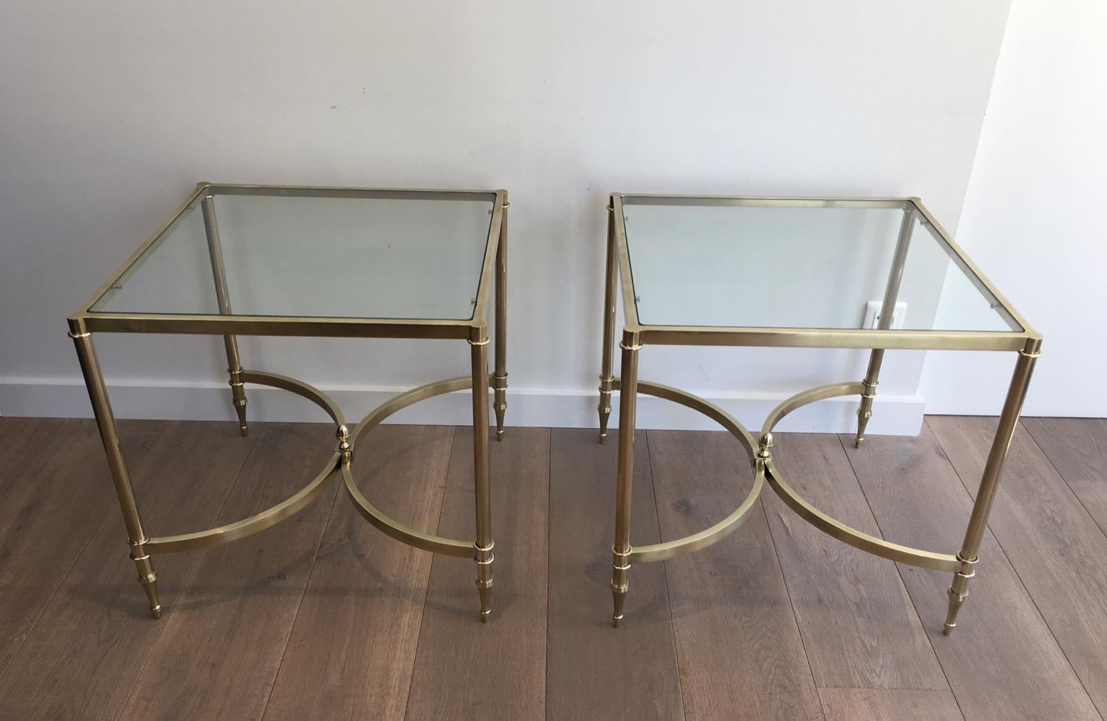 in the Style of Maison Jansen. Rare Large Pair of Neoclassical Brass Side Tables 12
