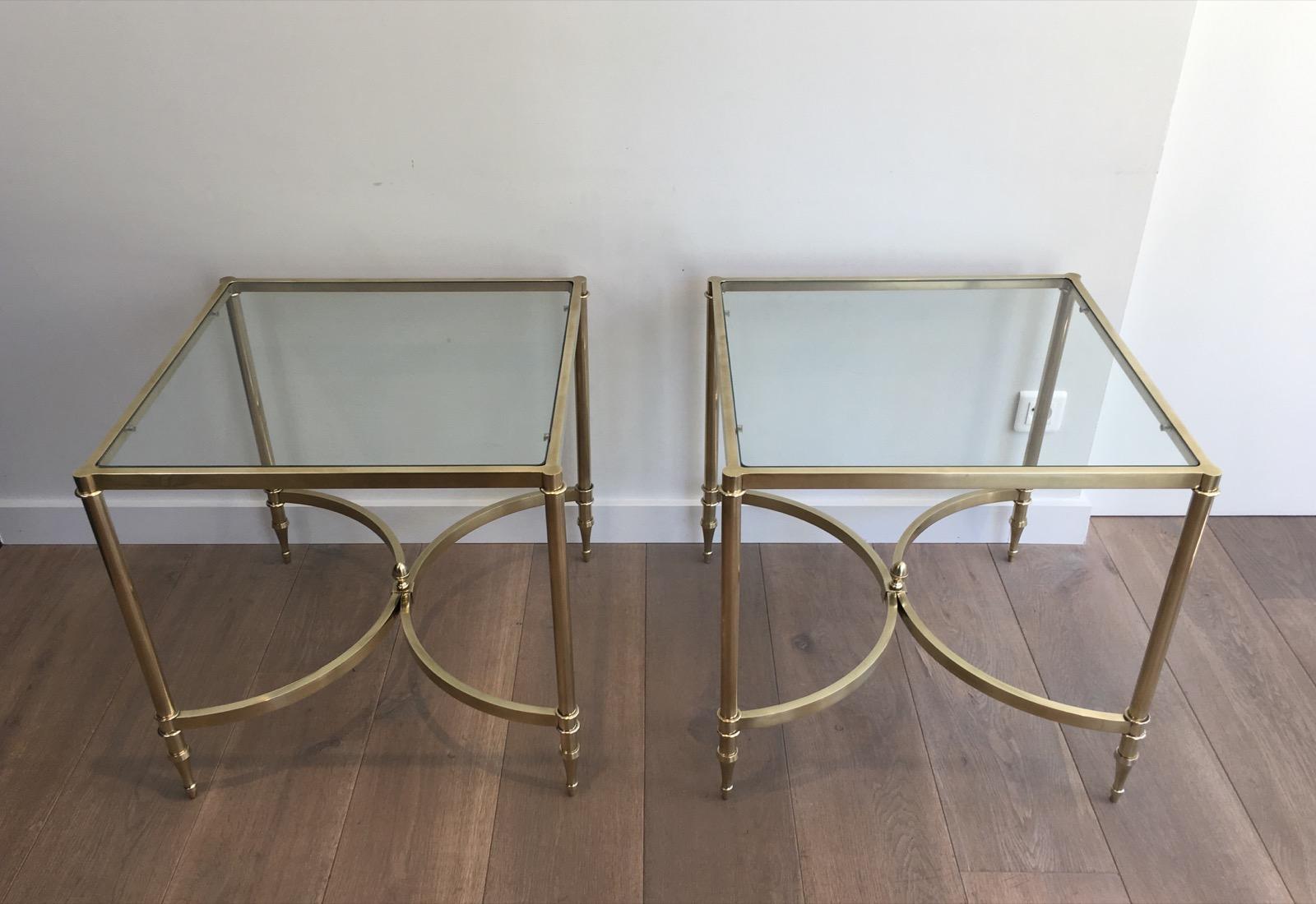 in the Style of Maison Jansen. Rare Large Pair of Neoclassical Brass Side Tables 13