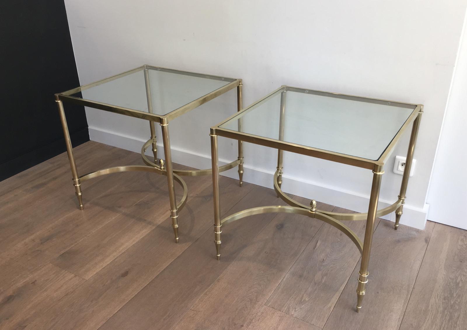 in the Style of Maison Jansen. Rare Large Pair of Neoclassical Brass Side Tables 14