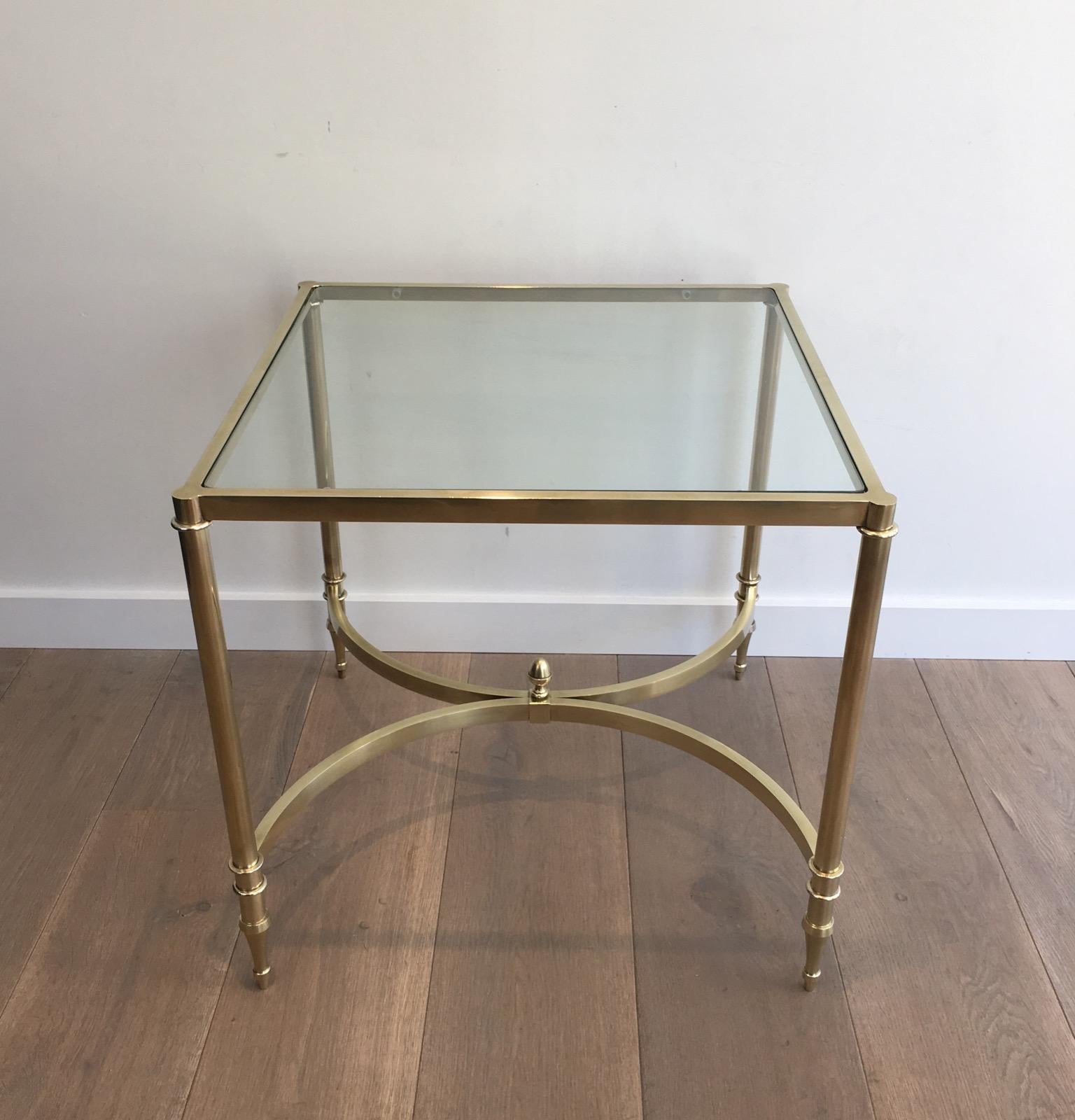 French in the Style of Maison Jansen. Rare Large Pair of Neoclassical Brass Side Tables