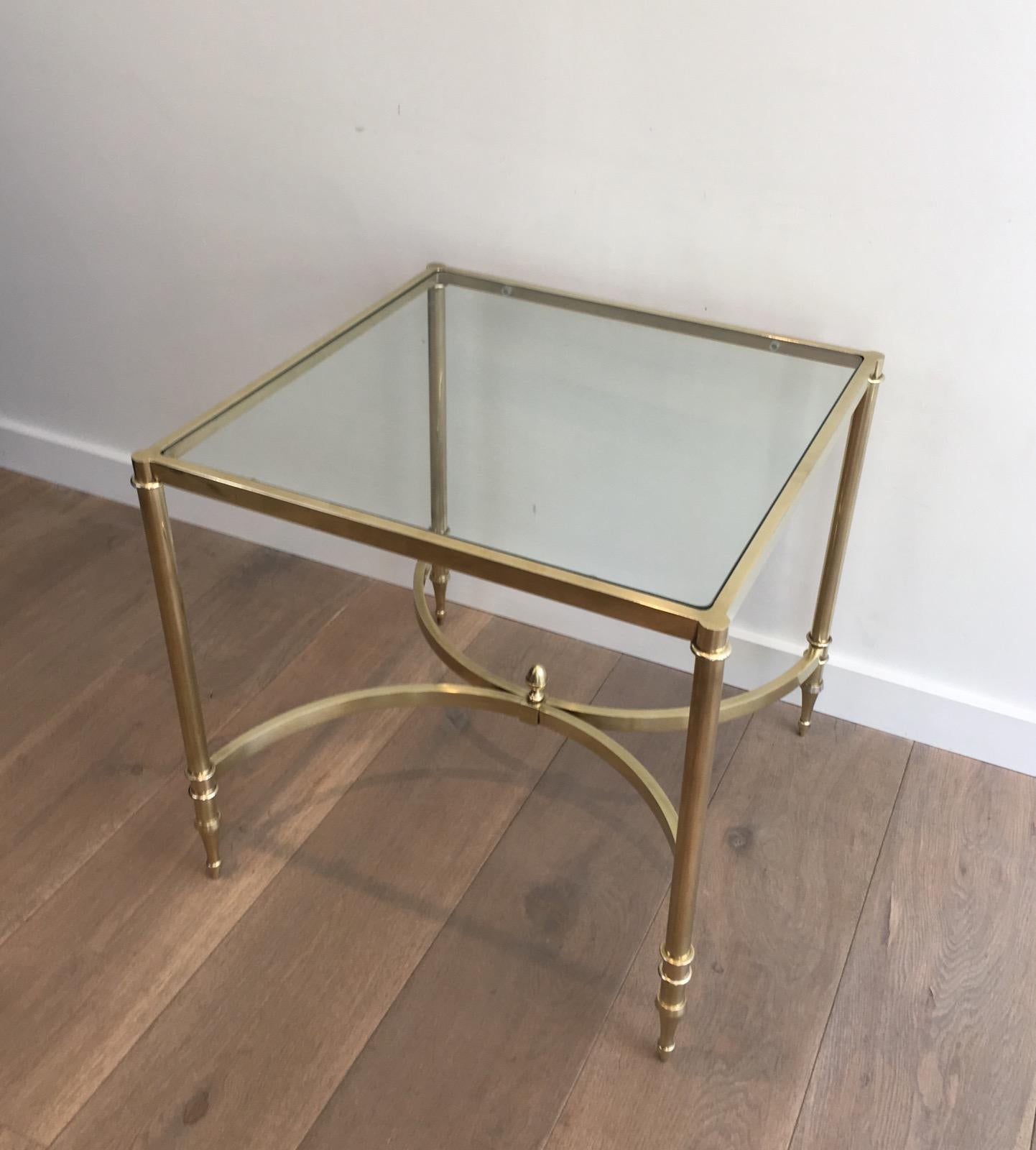 in the Style of Maison Jansen. Rare Large Pair of Neoclassical Brass Side Tables In Good Condition In Marcq-en-Barœul, Hauts-de-France